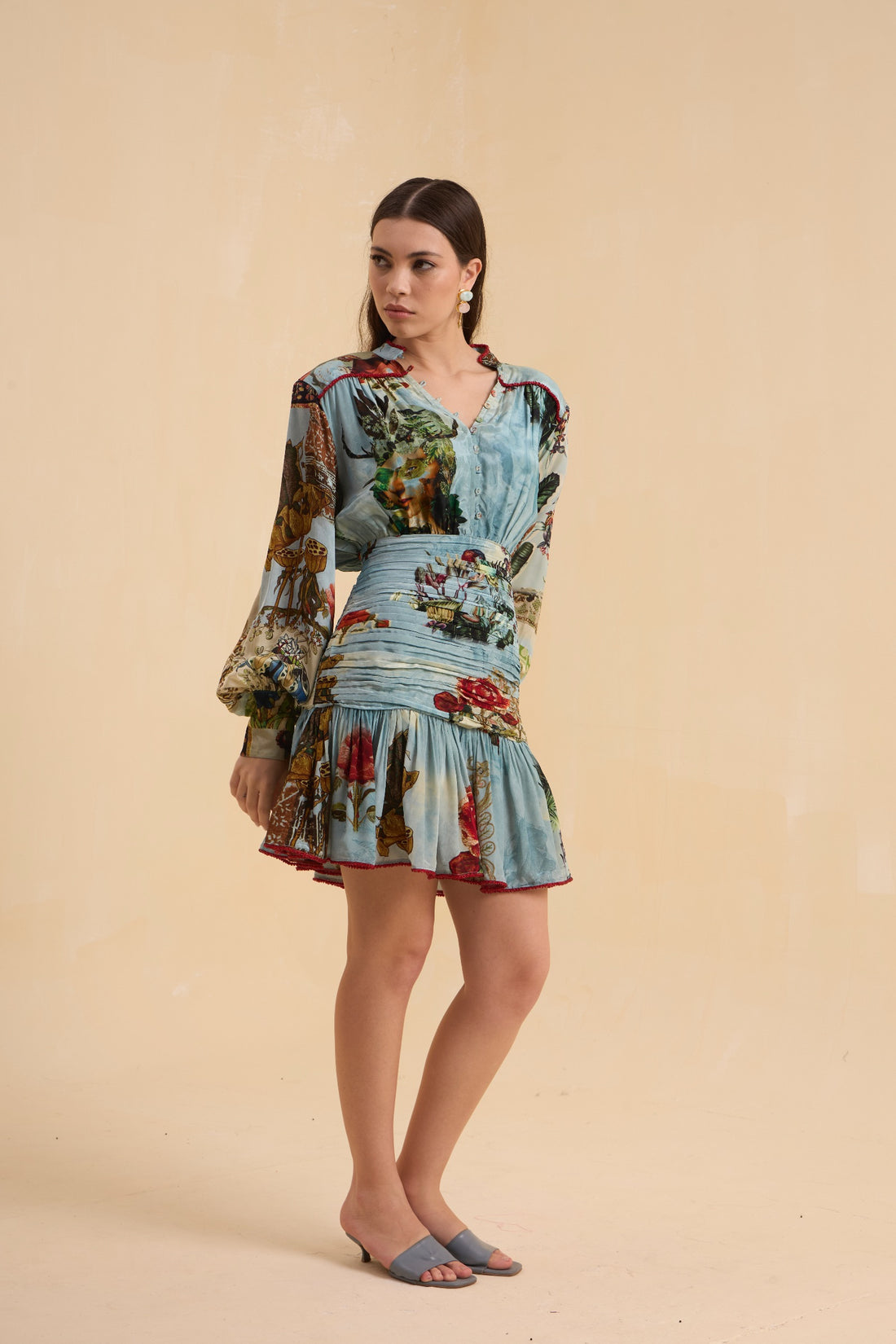 RIV VINTAGE PRINTED V NECK DRESS SHORT