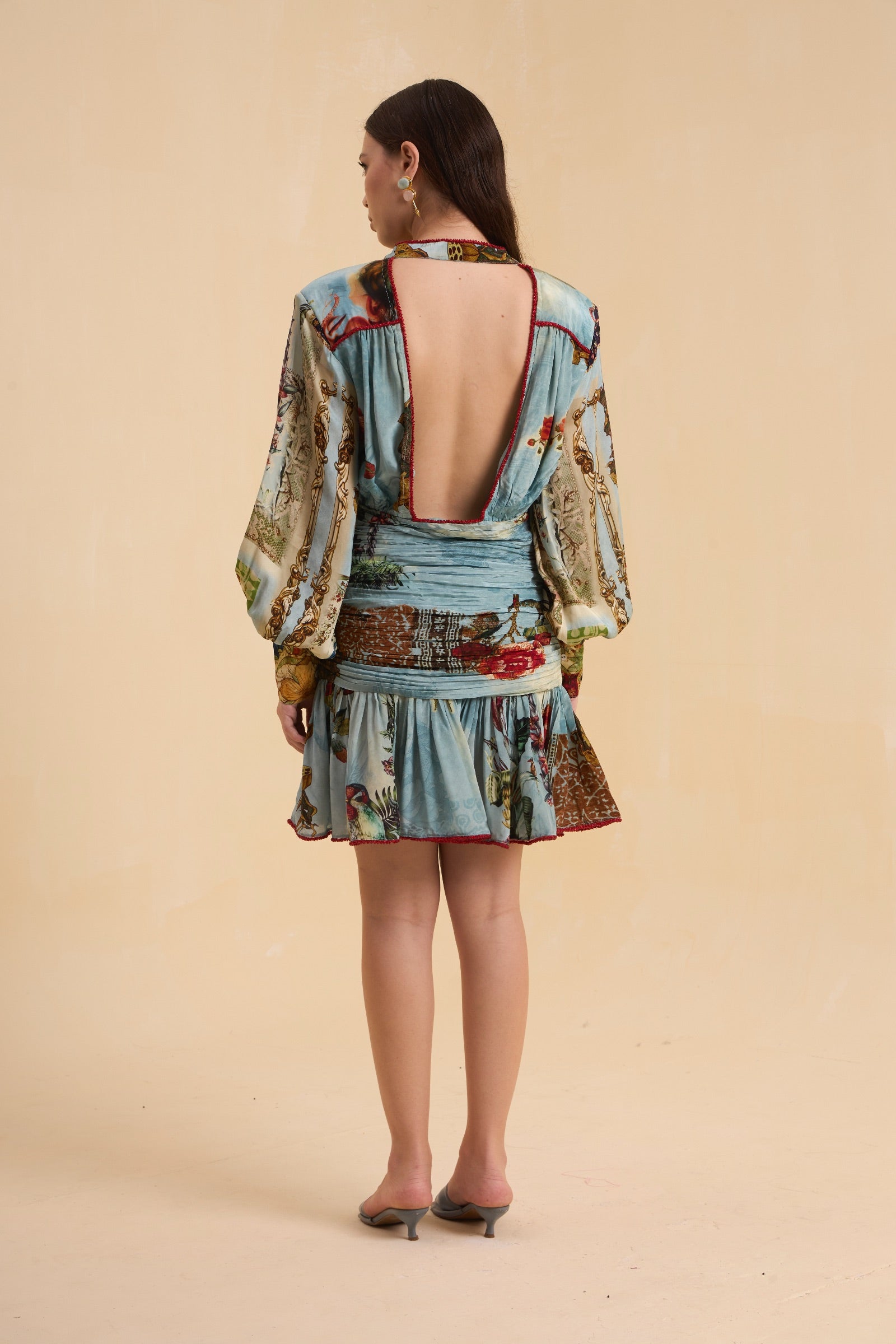 RIV VINTAGE PRINTED V NECK DRESS SHORT