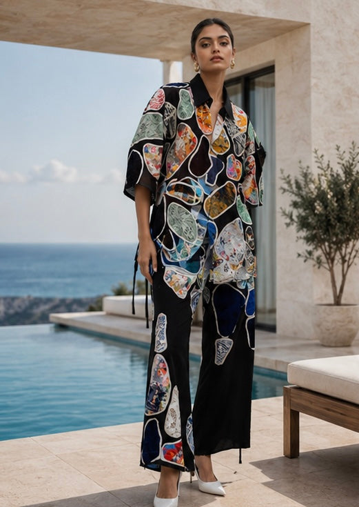 CRUNK MULTICOLOR PATCH EMBROIDERED CO-ORD (SHIRT AND PANTS)