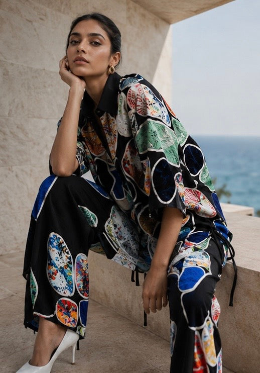 CRUNK MULTICOLOR PATCH EMBROIDERED CO-ORD (SHIRT AND PANTS)