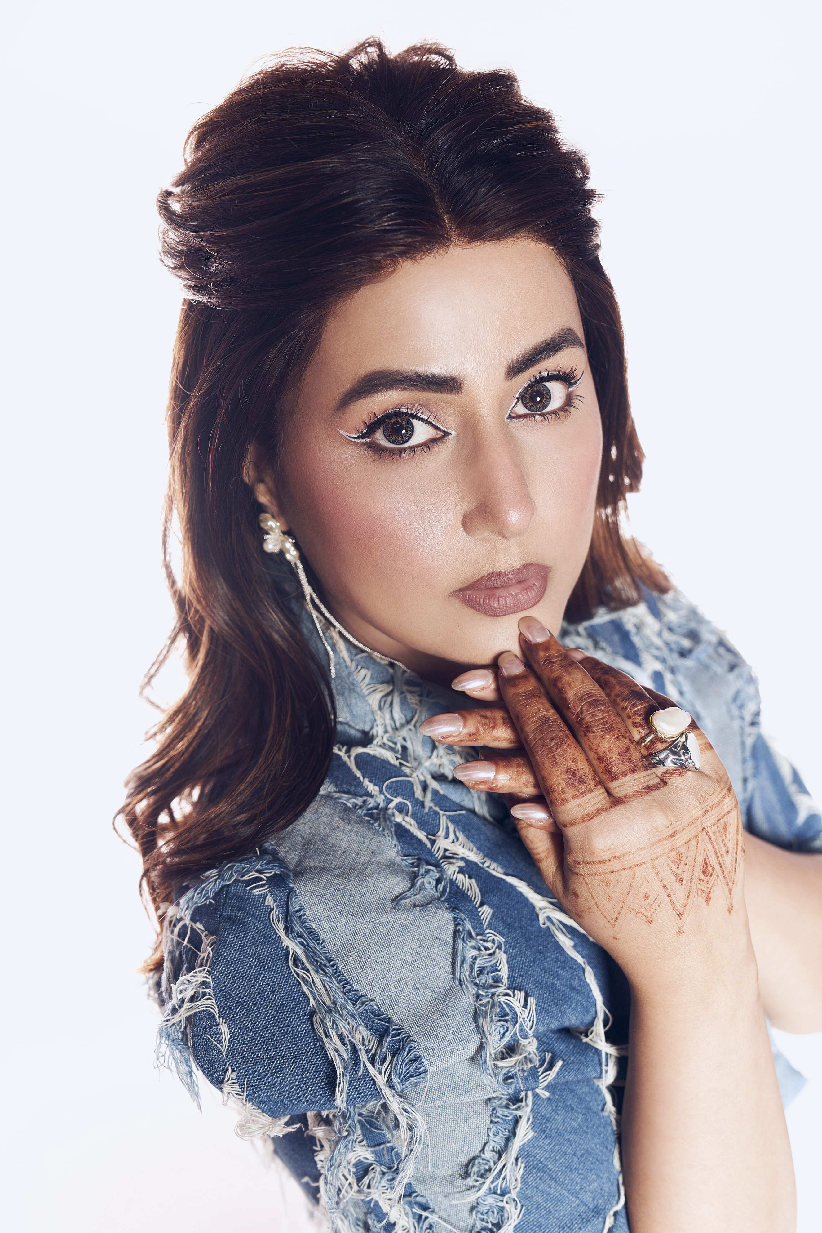 HINA KHAN X CRUNK LIGHT BLUE WASH FRINGED DENIM CO-ORD