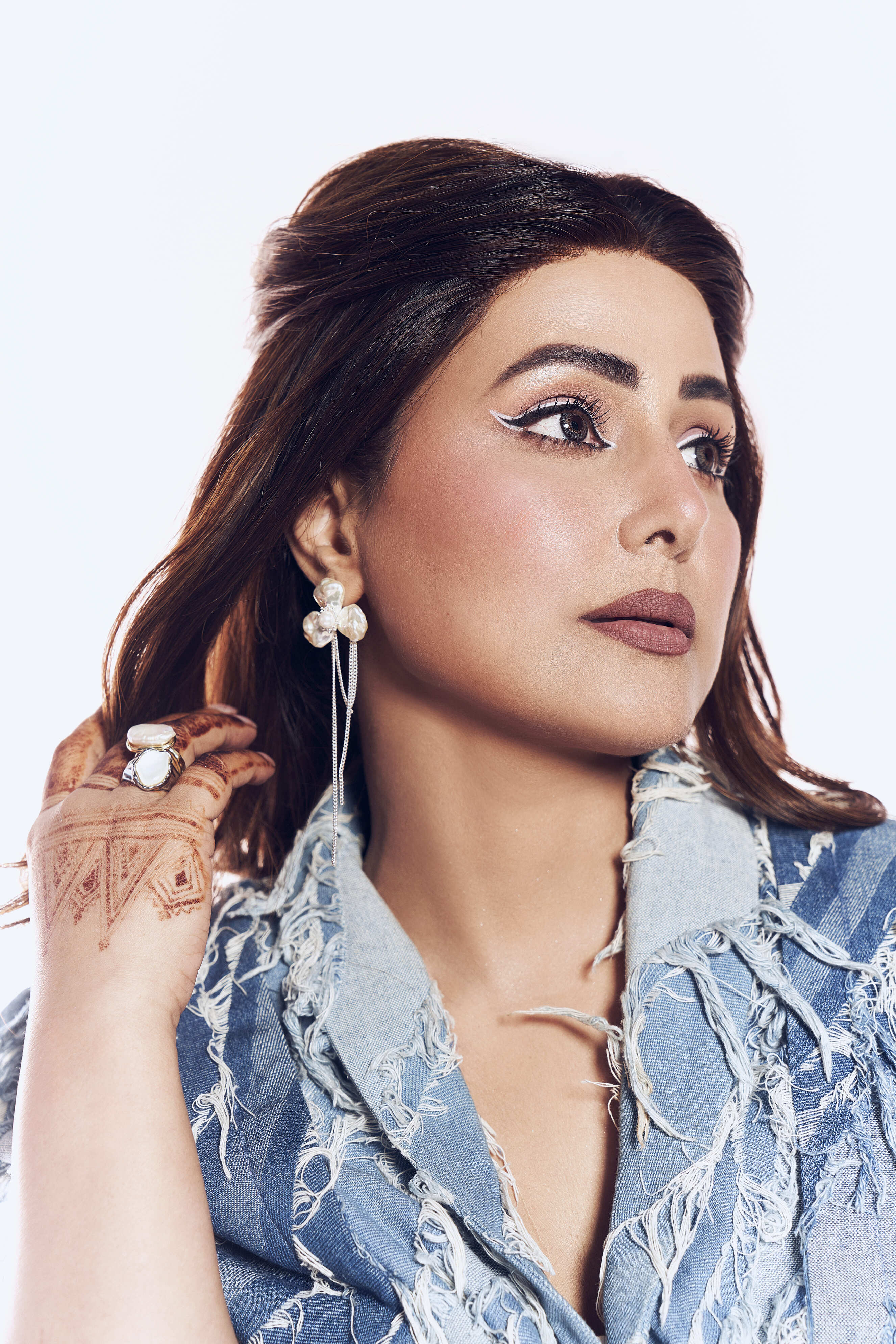 HINA KHAN X CRUNK LIGHT BLUE WASH FRINGED DENIM CO-ORD