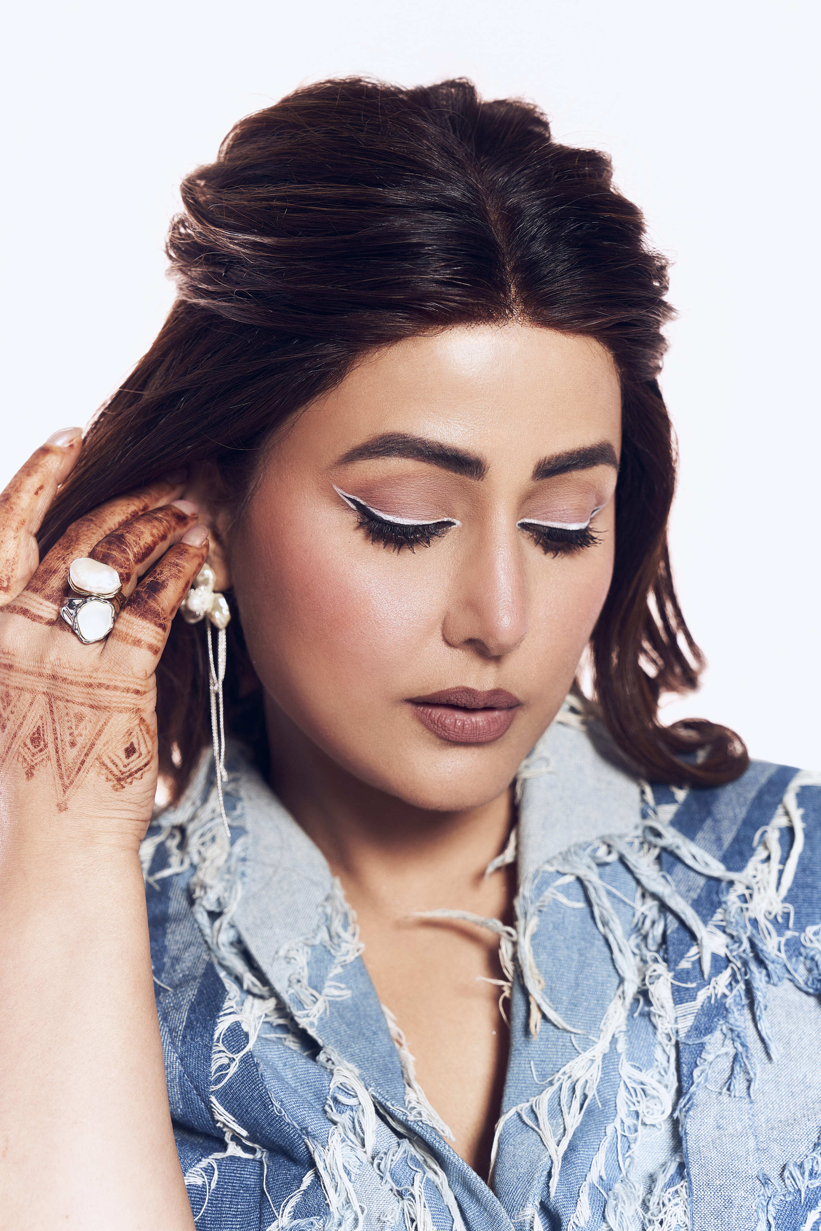 HINA KHAN X CRUNK LIGHT BLUE WASH FRINGED DENIM CO-ORD