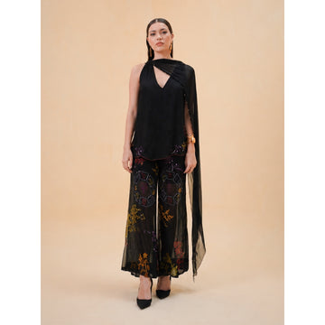 RIV BLACK FLORAL EMBELLISHED SCARF CO-ORD