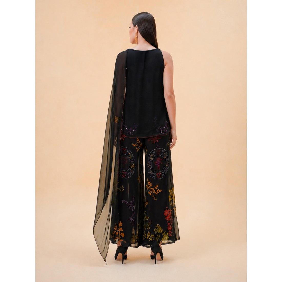 RIV BLACK FLORAL EMBELLISHED SCARF CO-ORD