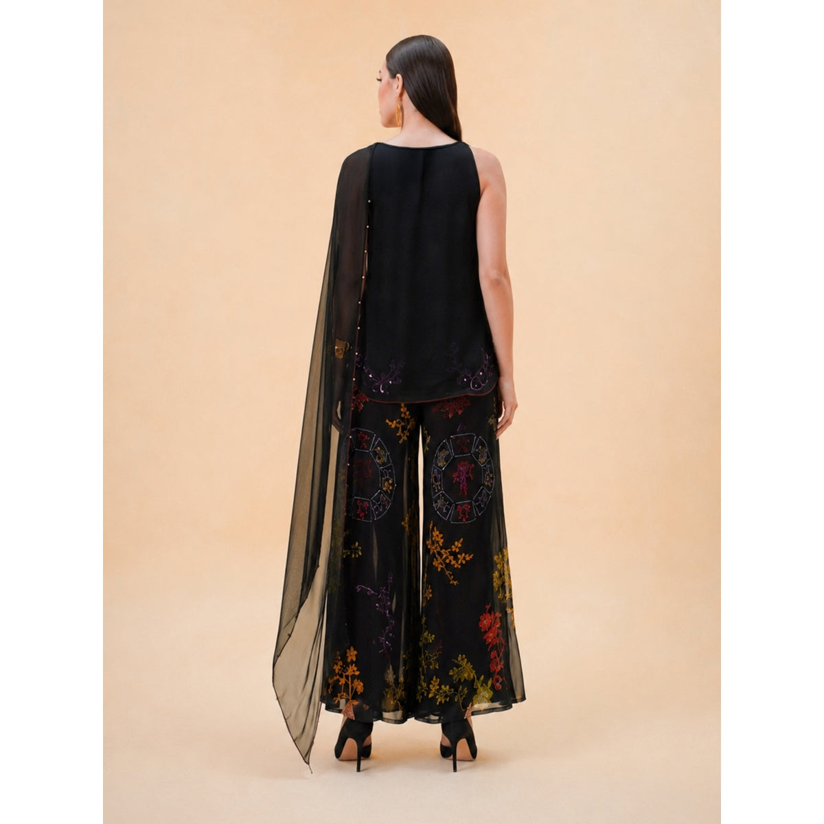 RIV BLACK FLORAL EMBELLISHED SCARF CO-ORD