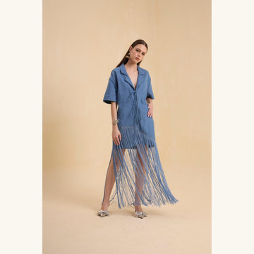 RIV DENIM BLUE FRINGED BLAZER DRESS