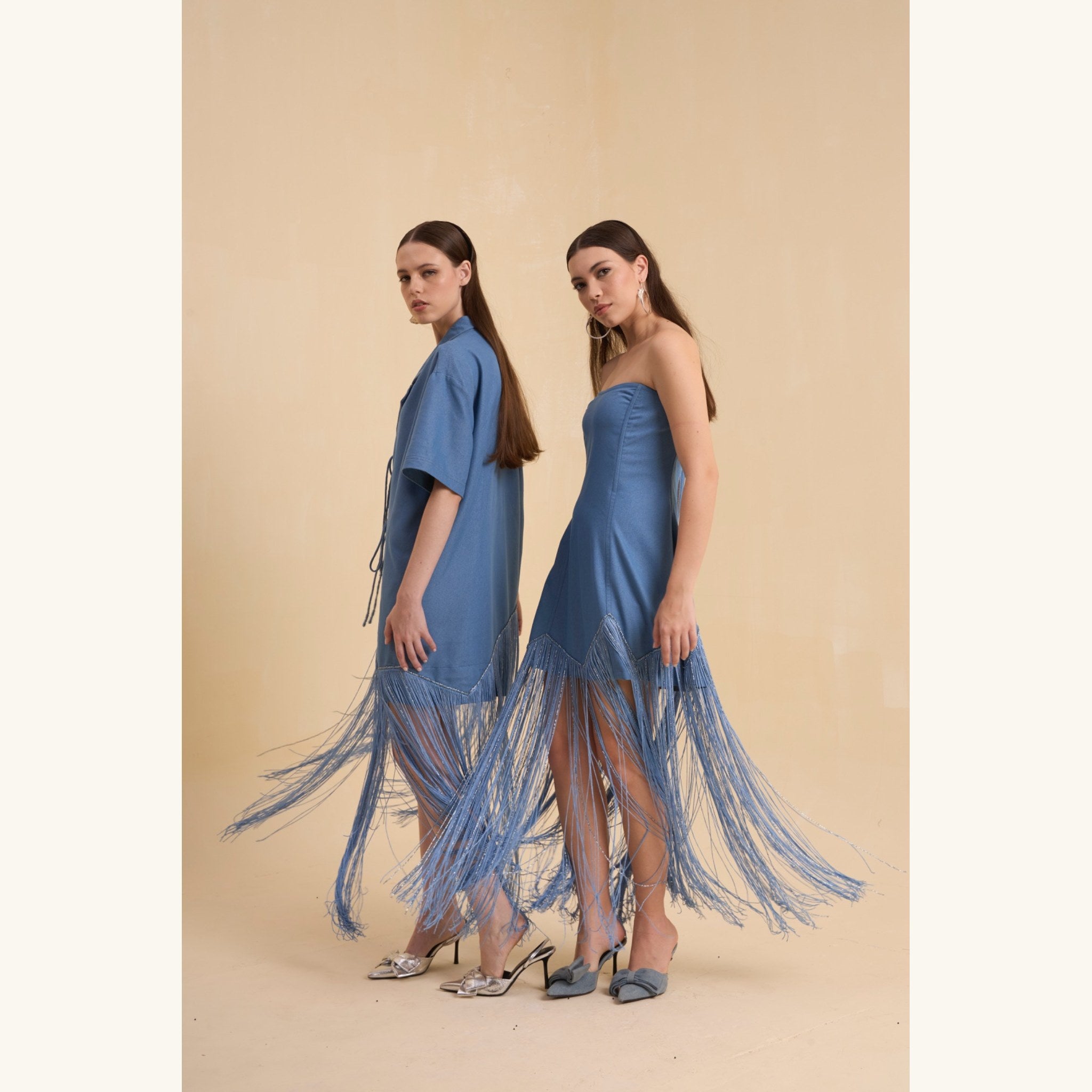 RIV DENIM BLUE FRINGED BLAZER DRESS