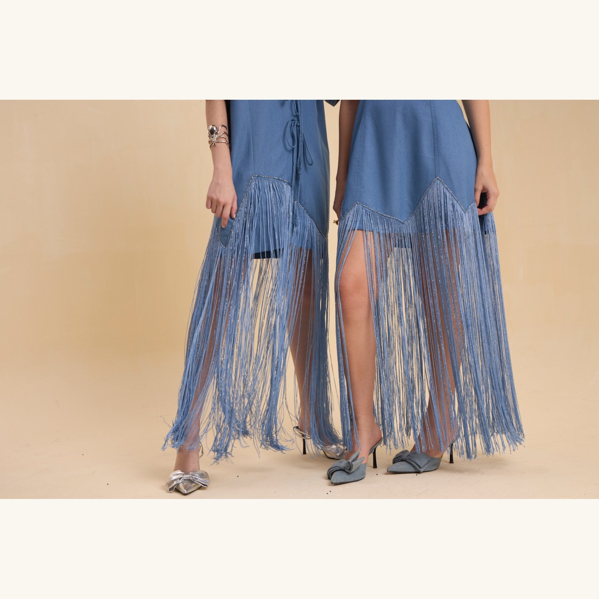 RIV DENIM BLUE FRINGED BLAZER DRESS