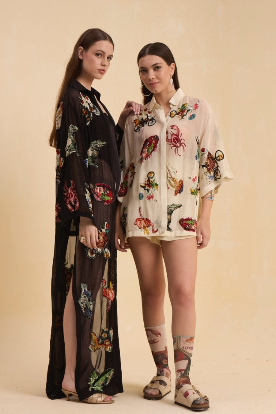 RIV IVORY PRINTED BEADED SHIRT WITH SHORTS CO-ORD