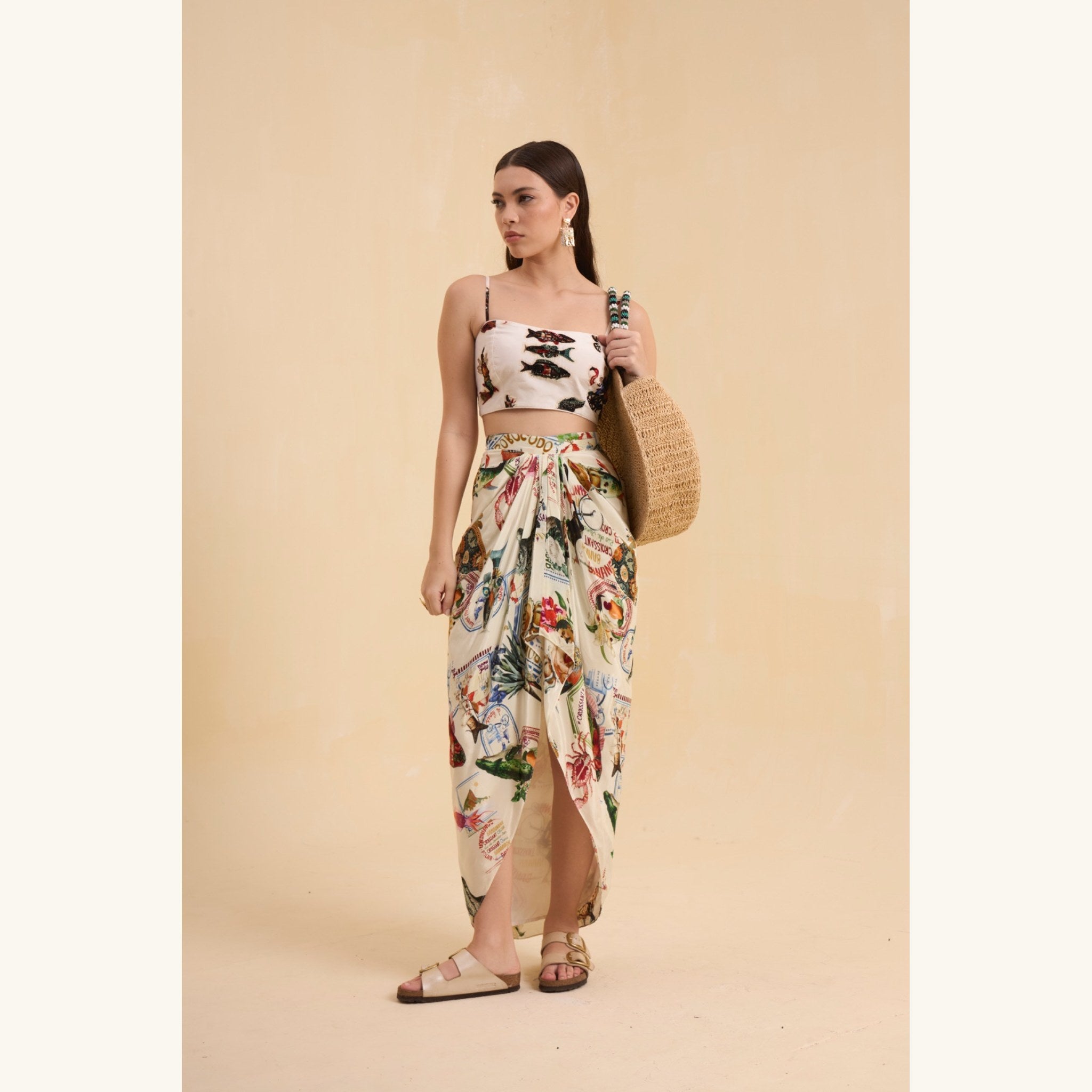RIV IVORY BEADED BUSTIER CO-ORD