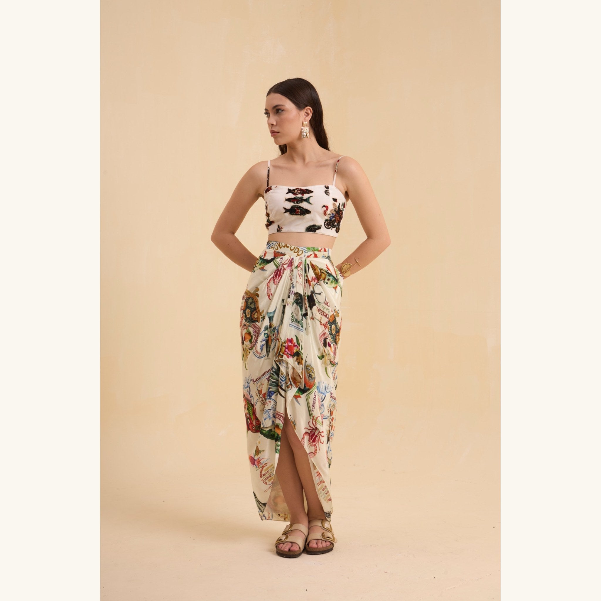 RIV IVORY BEADED BUSTIER CO-ORD