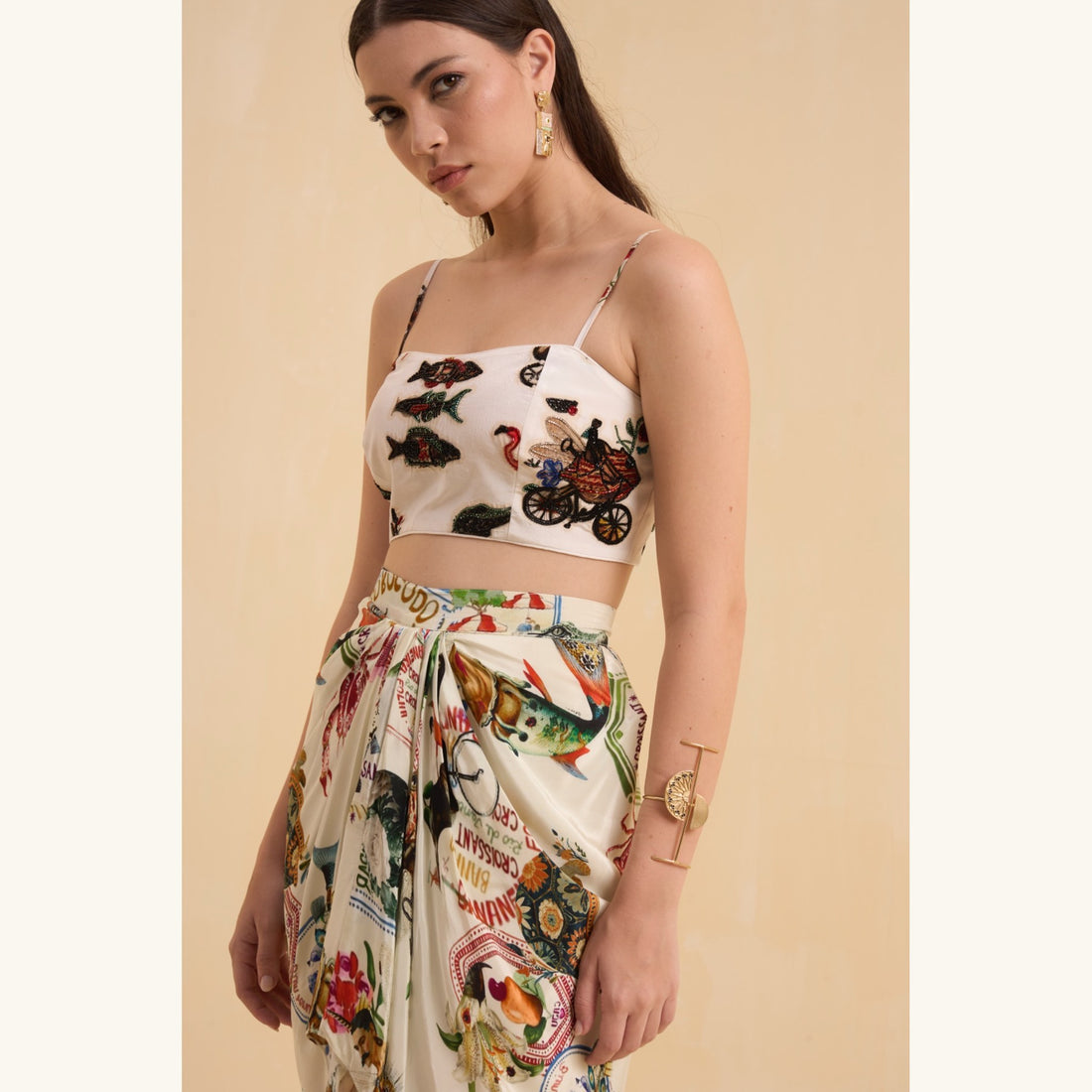 RIV IVORY BEADED BUSTIER CO-ORD
