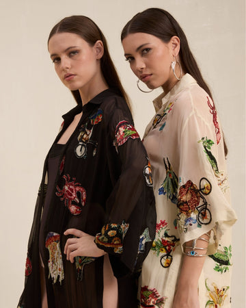 RIV BLACK PATCH ADORNED LONG JACKET