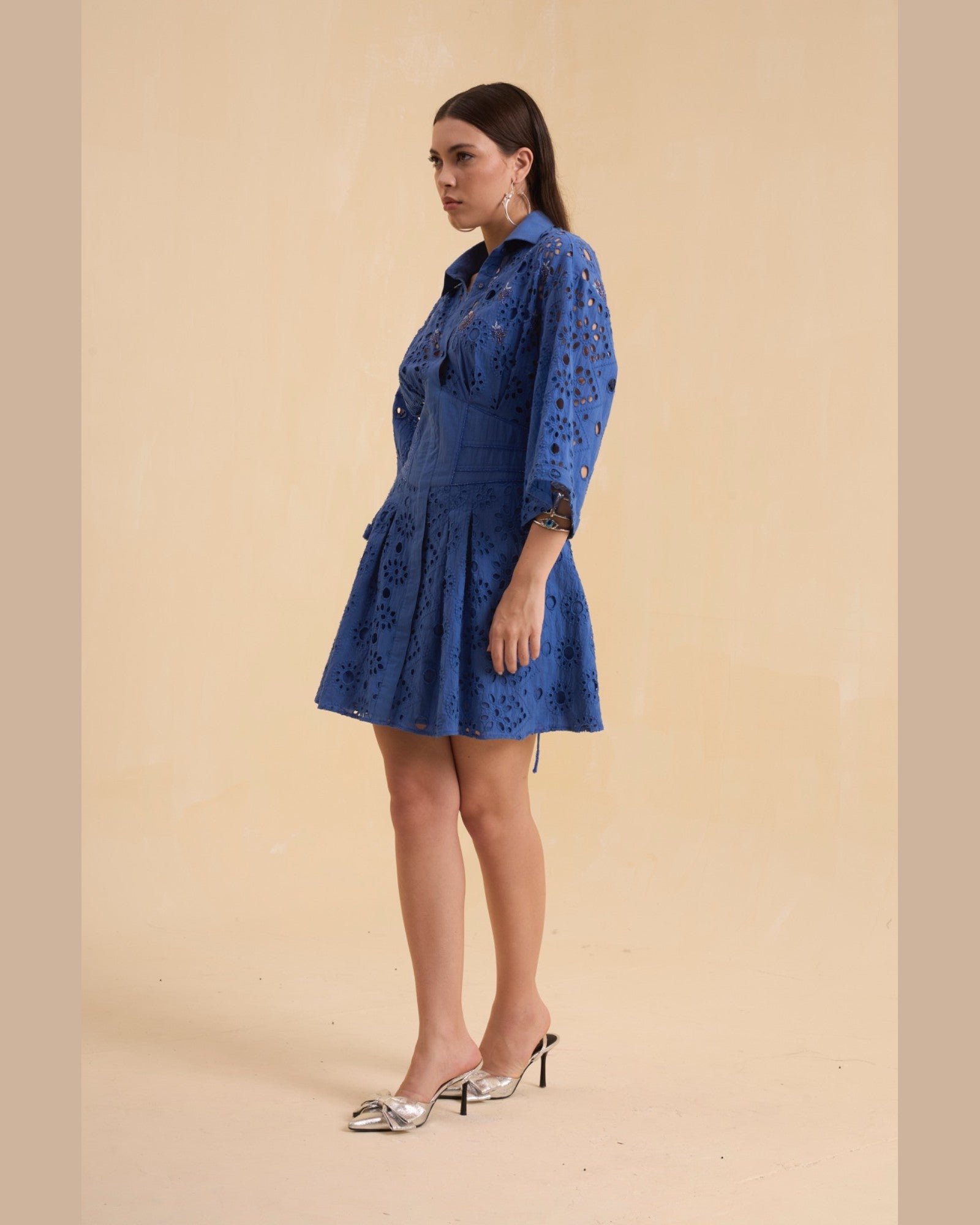 RIV BLUE SCHIFFLI EMBELLISHED DRESS SHORT