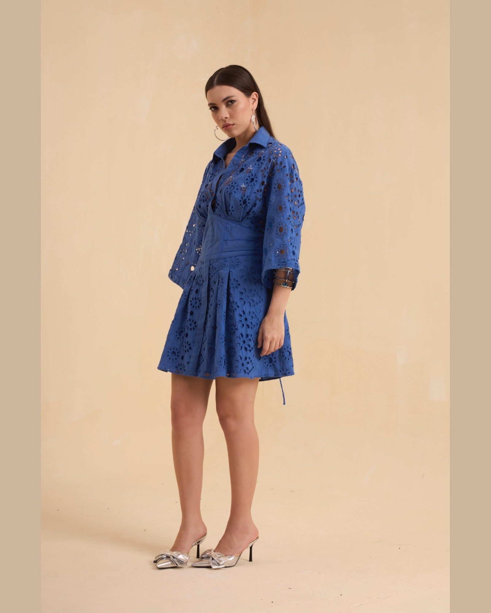 RIV BLUE SCHIFFLI EMBELLISHED DRESS SHORT