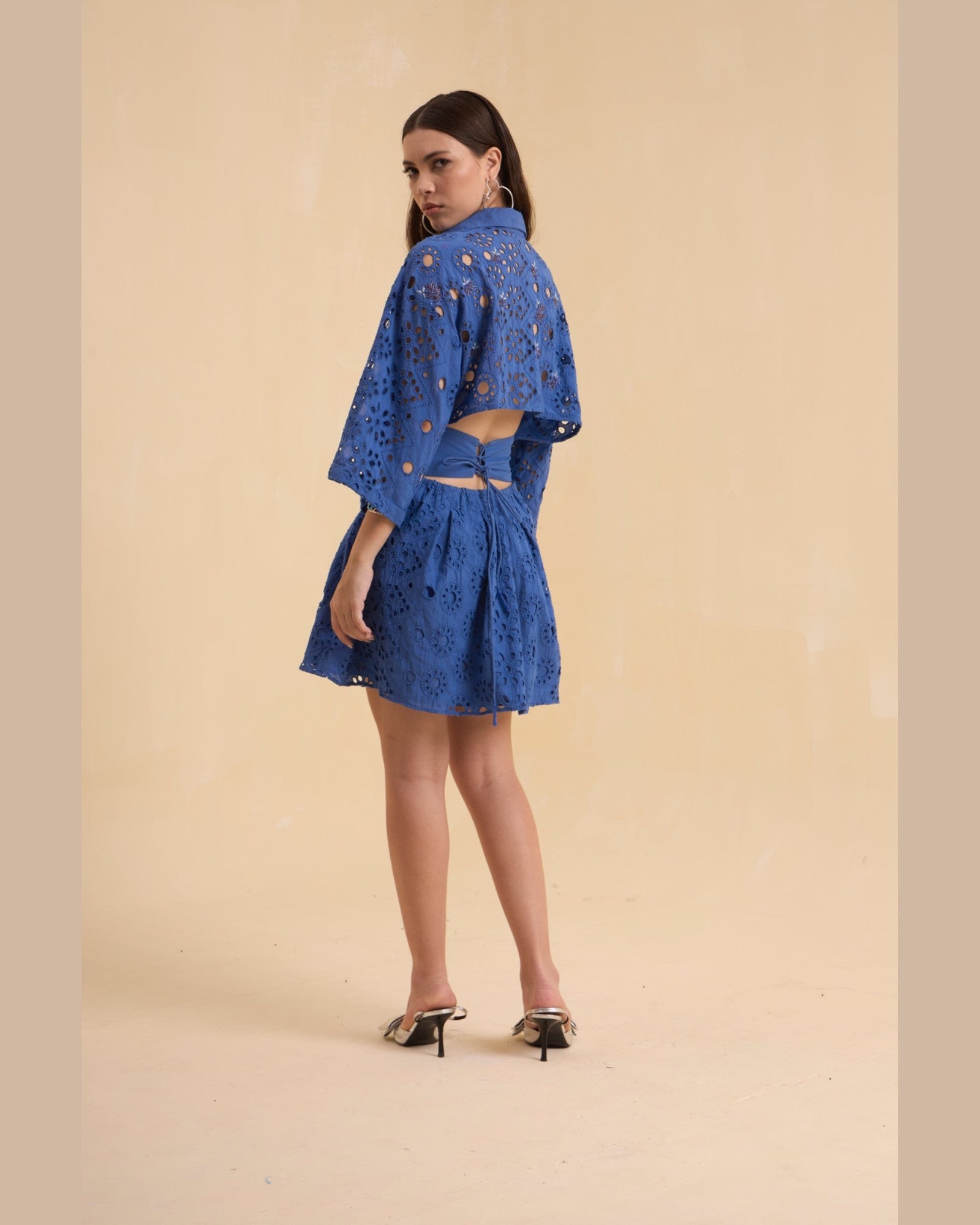 RIV BLUE SCHIFFLI EMBELLISHED DRESS SHORT