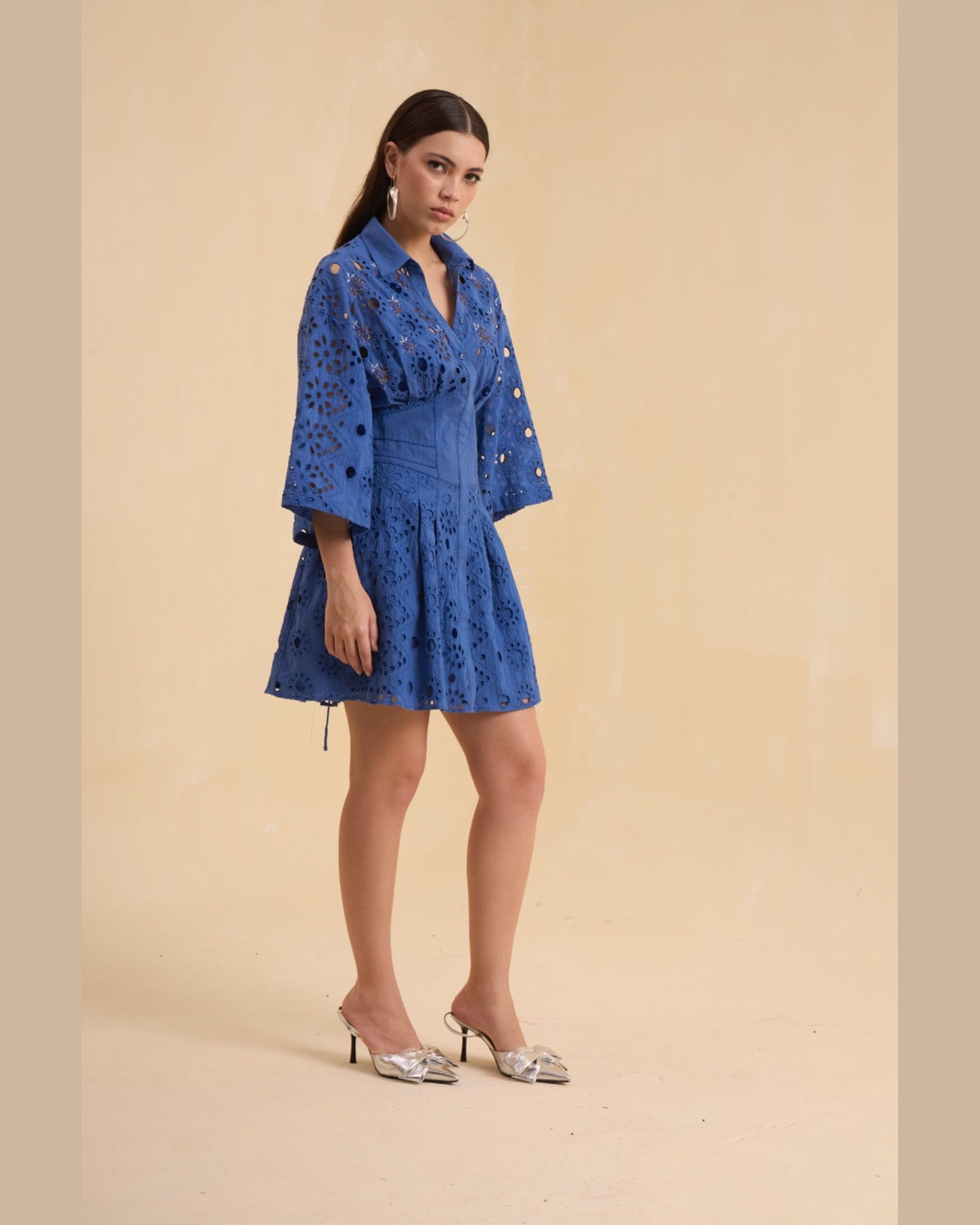 RIV BLUE SCHIFFLI EMBELLISHED DRESS SHORT