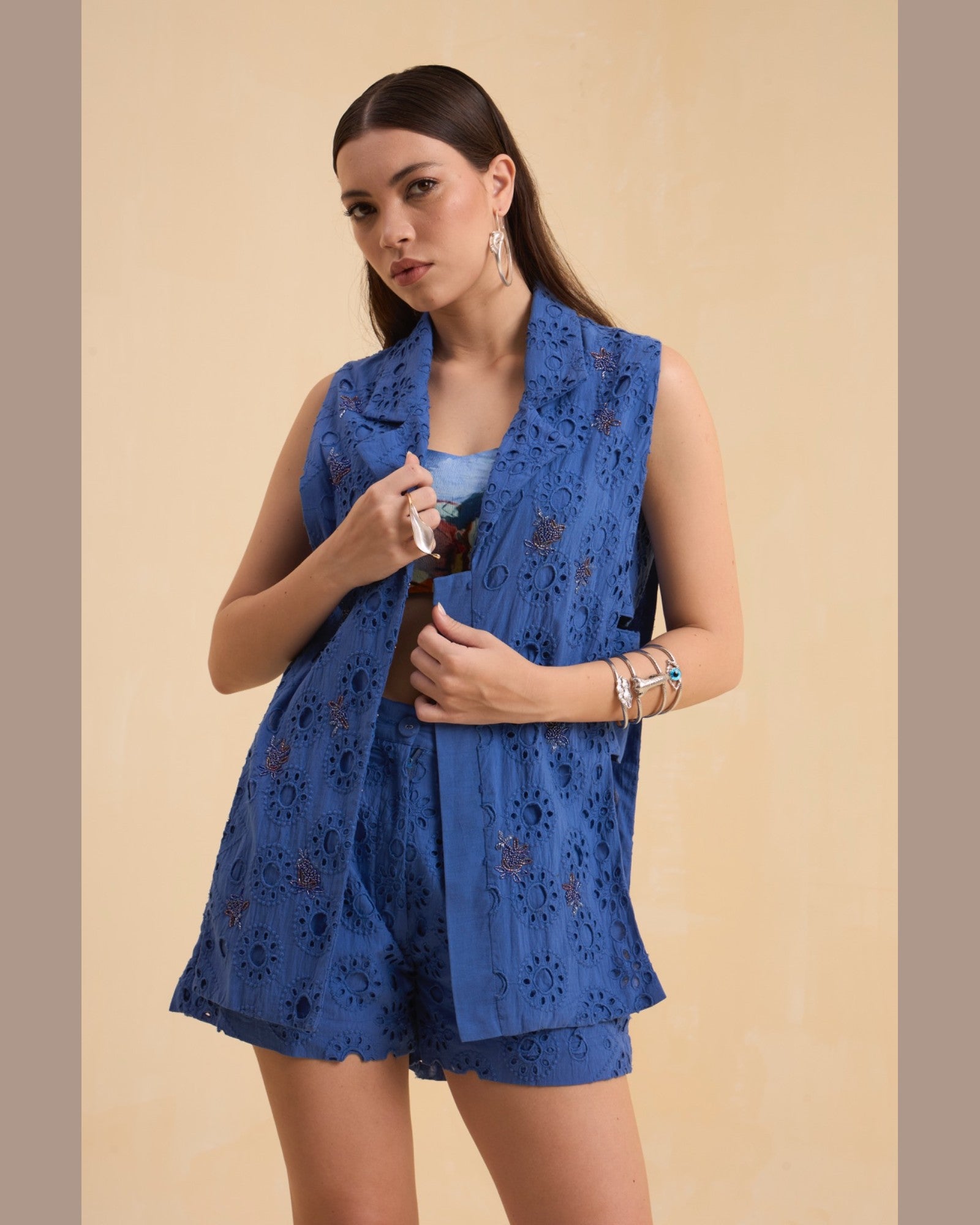 RIV BLUE SCHIFFLI EMBELLISHED CO-ORD