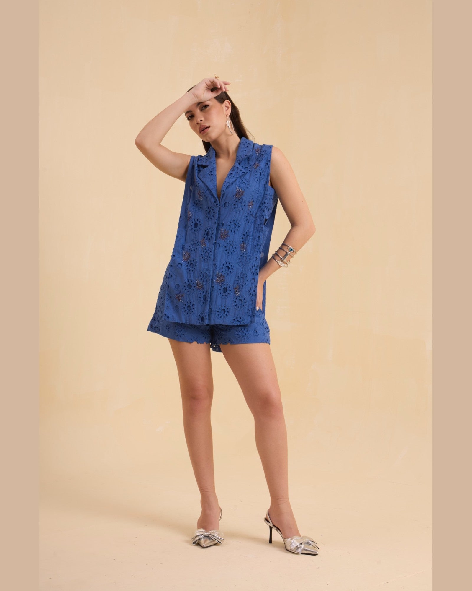 RIV BLUE SCHIFFLI EMBELLISHED CO-ORD