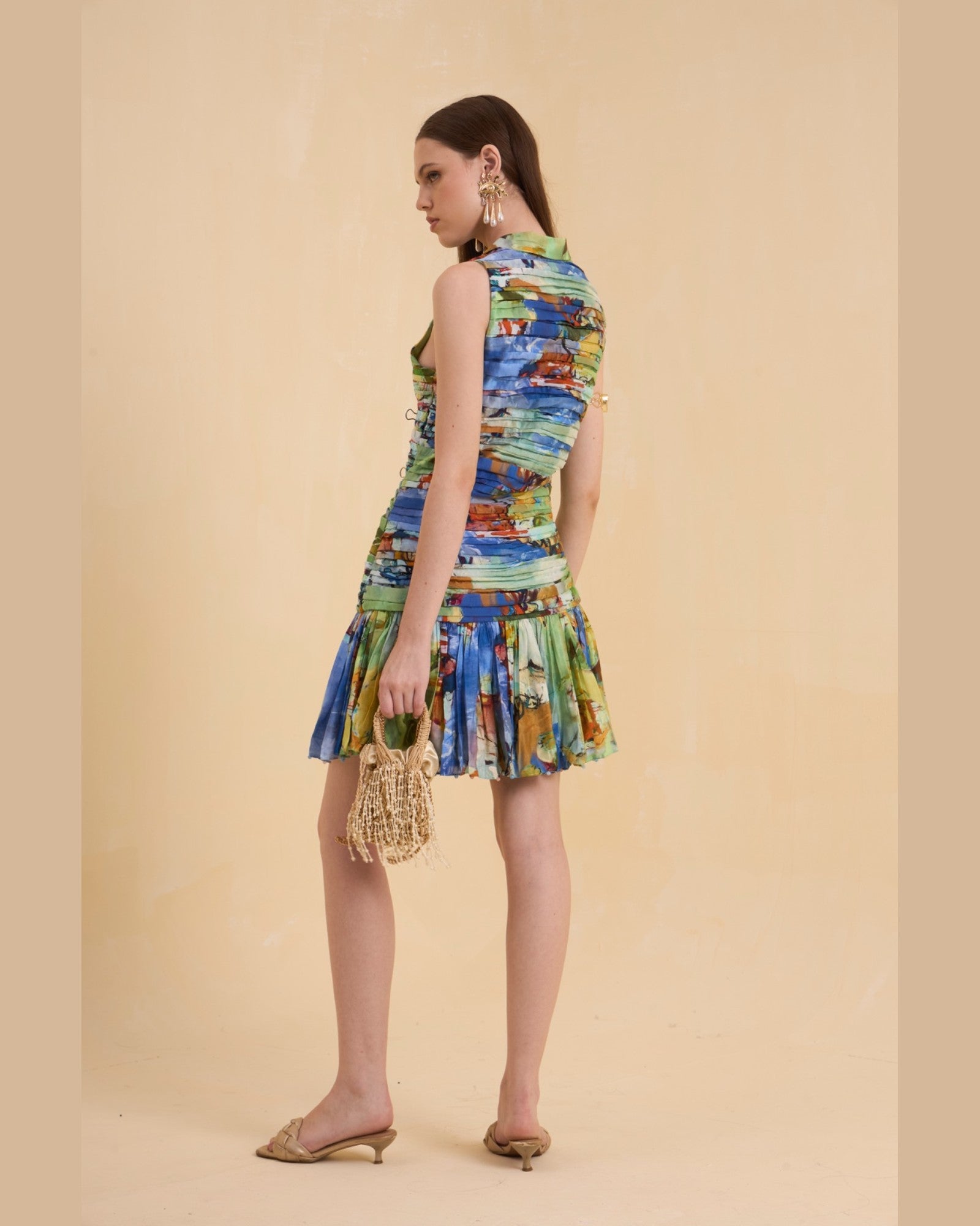 RIV MULTICOLOR PRINTED RUCHED DRESS SHORT