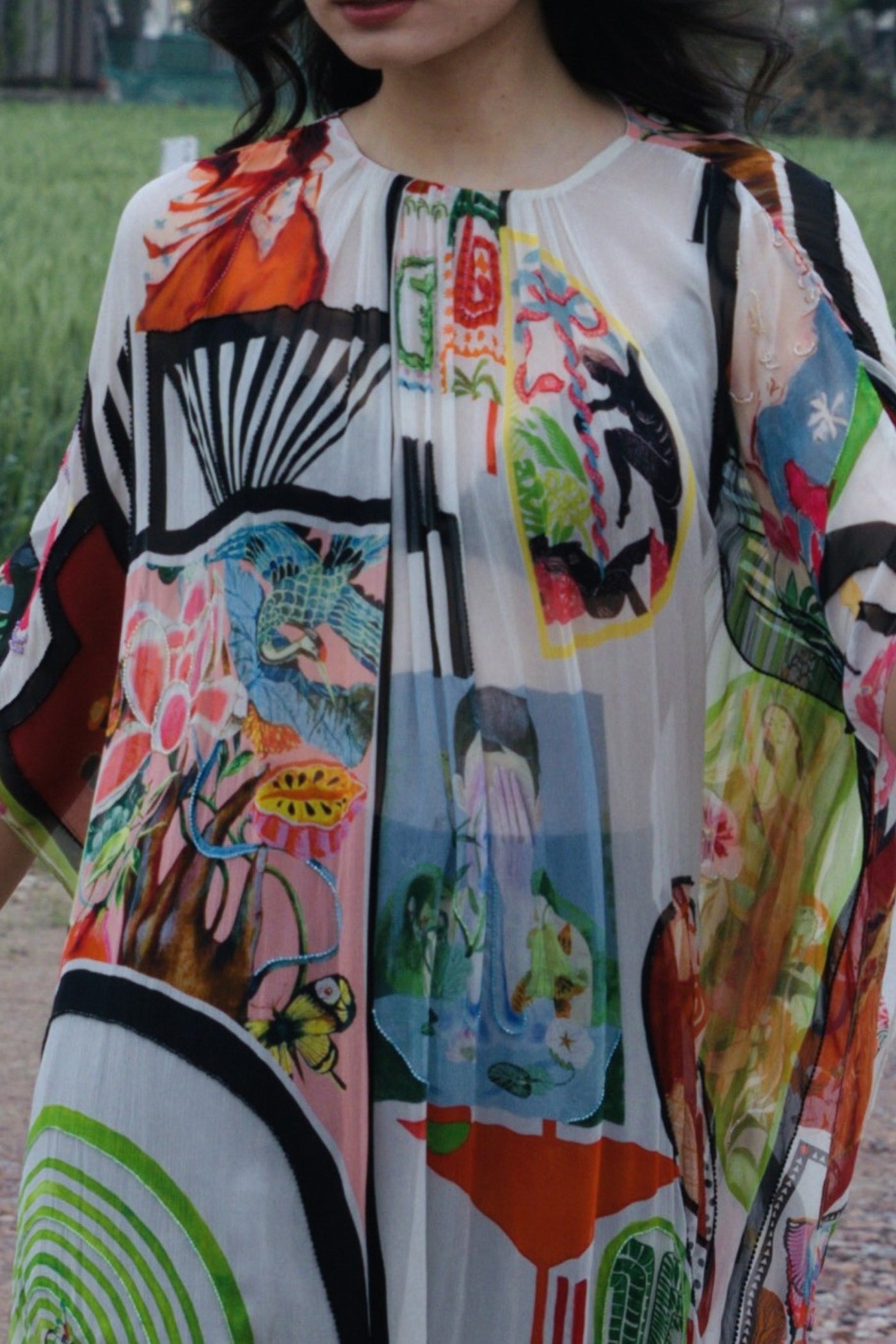 CRUNK VARICOLORED PAINTING PRINTED EMBELLISHED KAFTAN