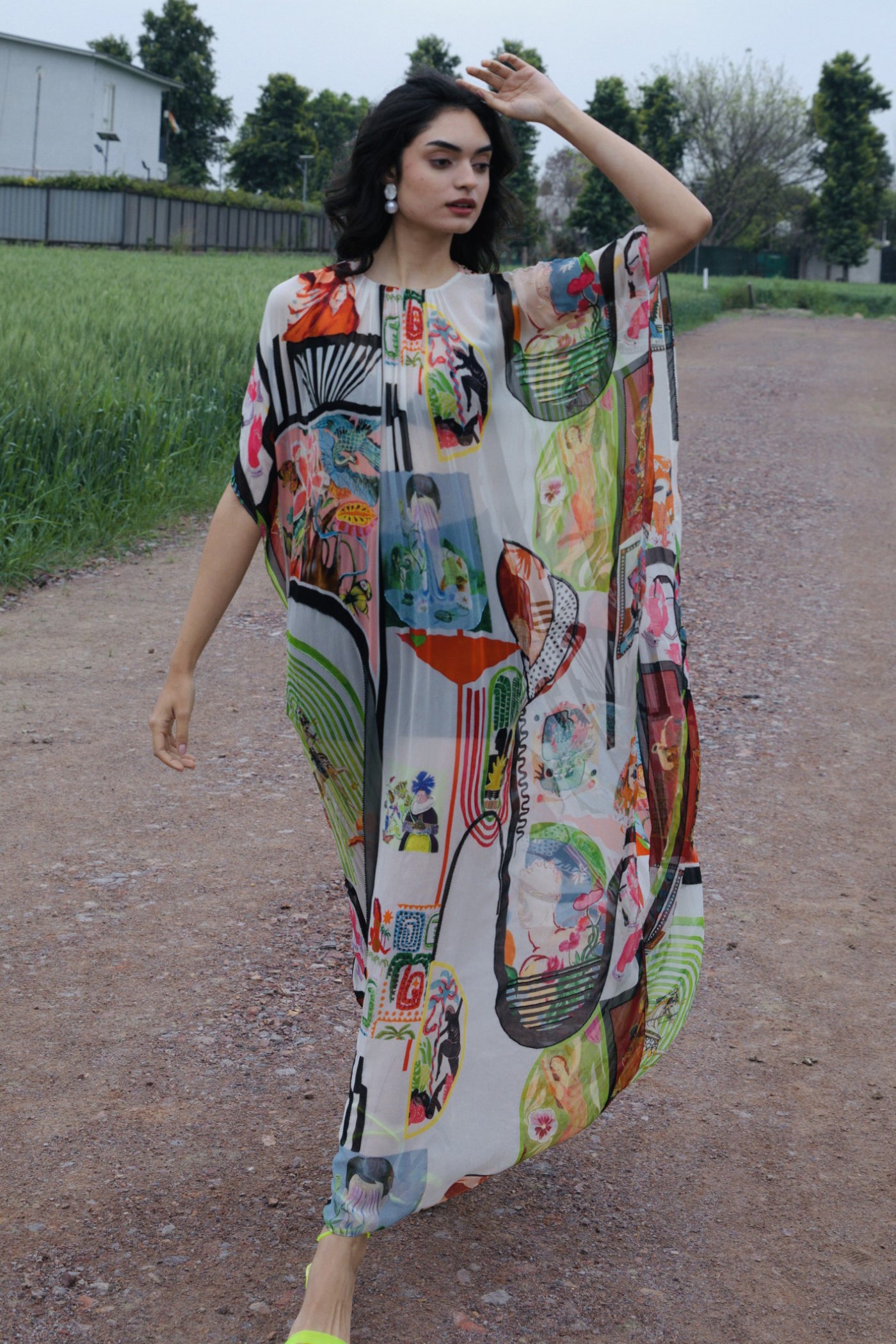 CRUNK VARICOLORED PAINTING PRINTED EMBELLISHED KAFTAN