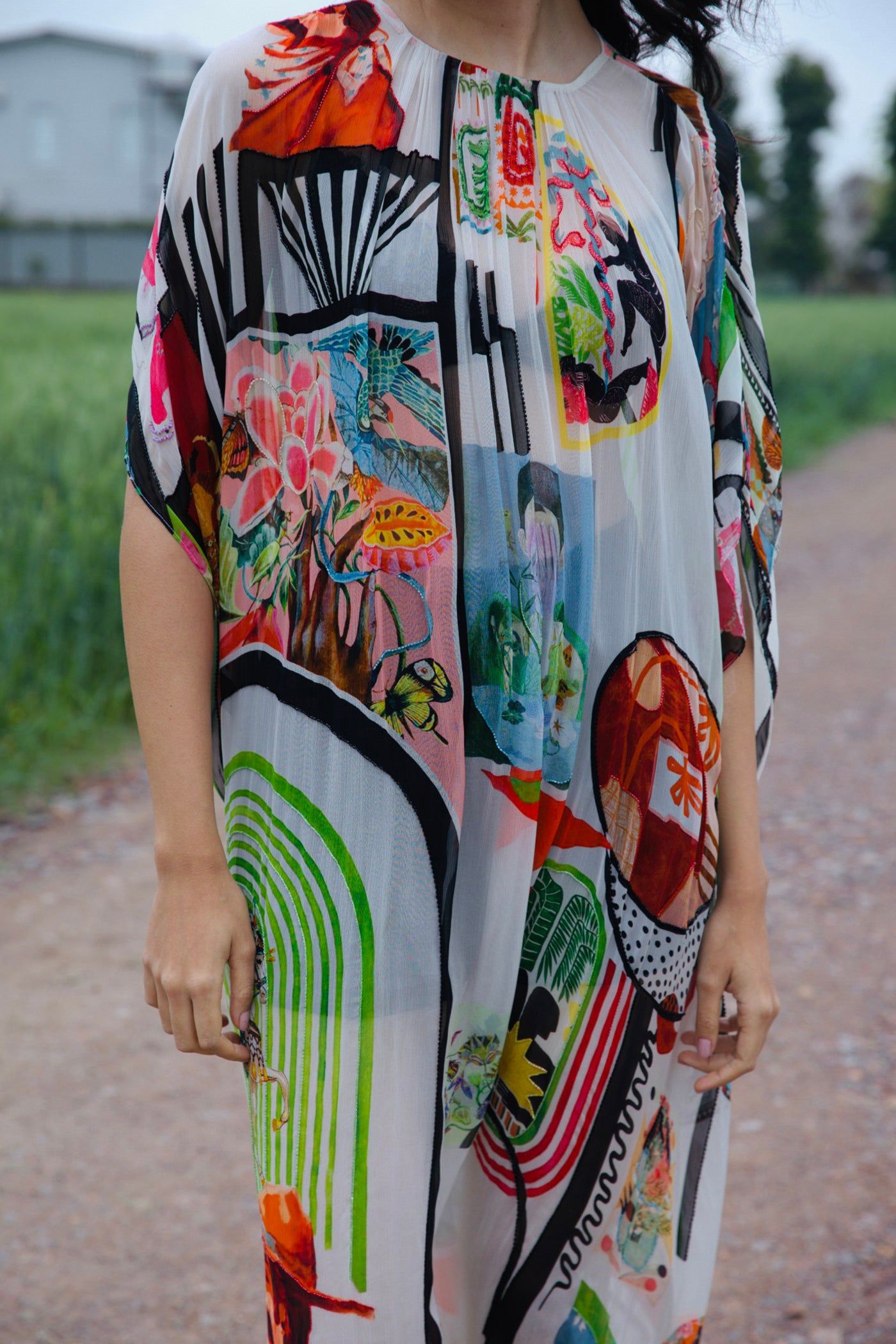 CRUNK VARICOLORED PAINTING PRINTED EMBELLISHED KAFTAN