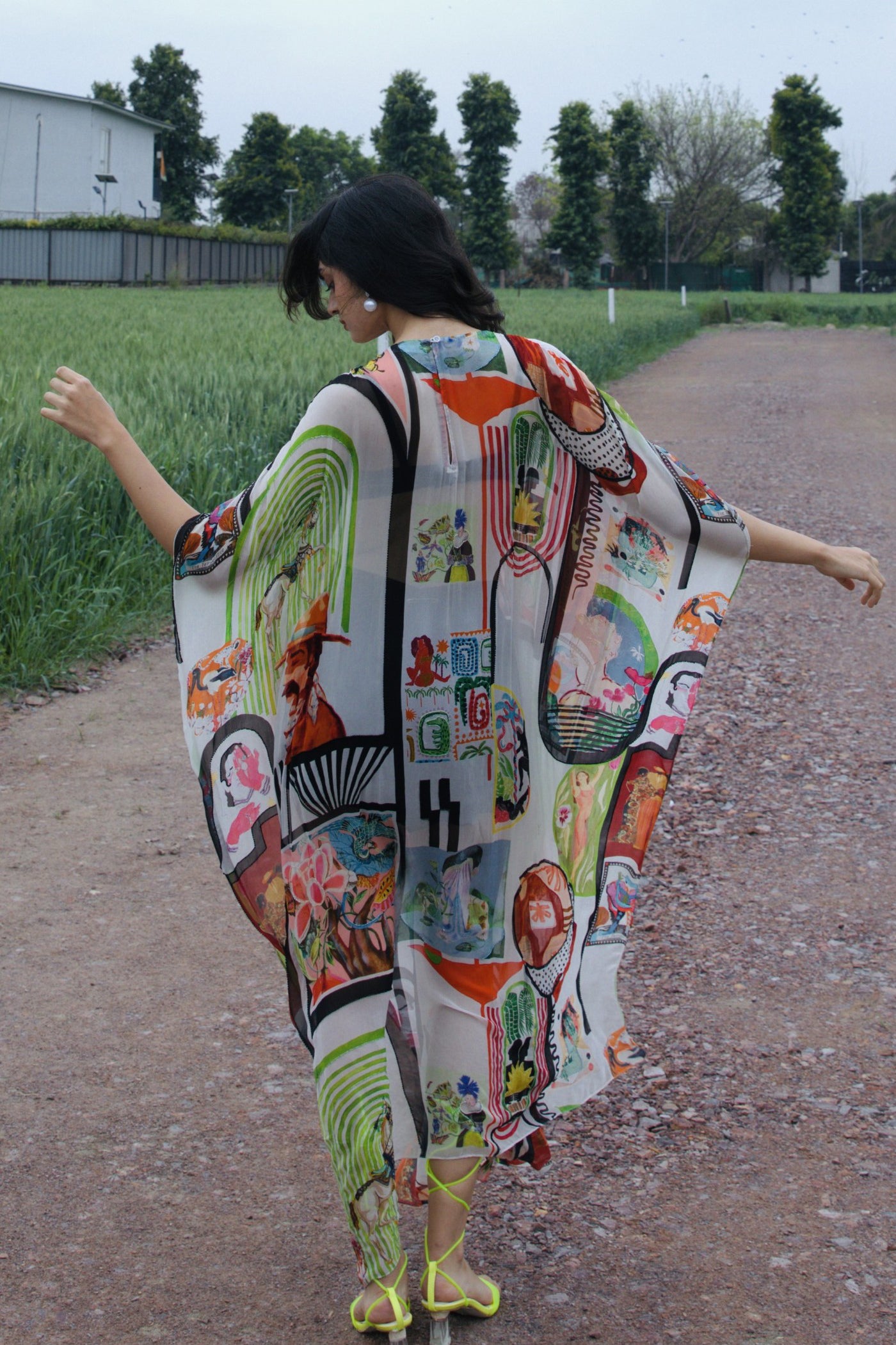 CRUNK VARICOLORED PAINTING PRINTED EMBELLISHED KAFTAN