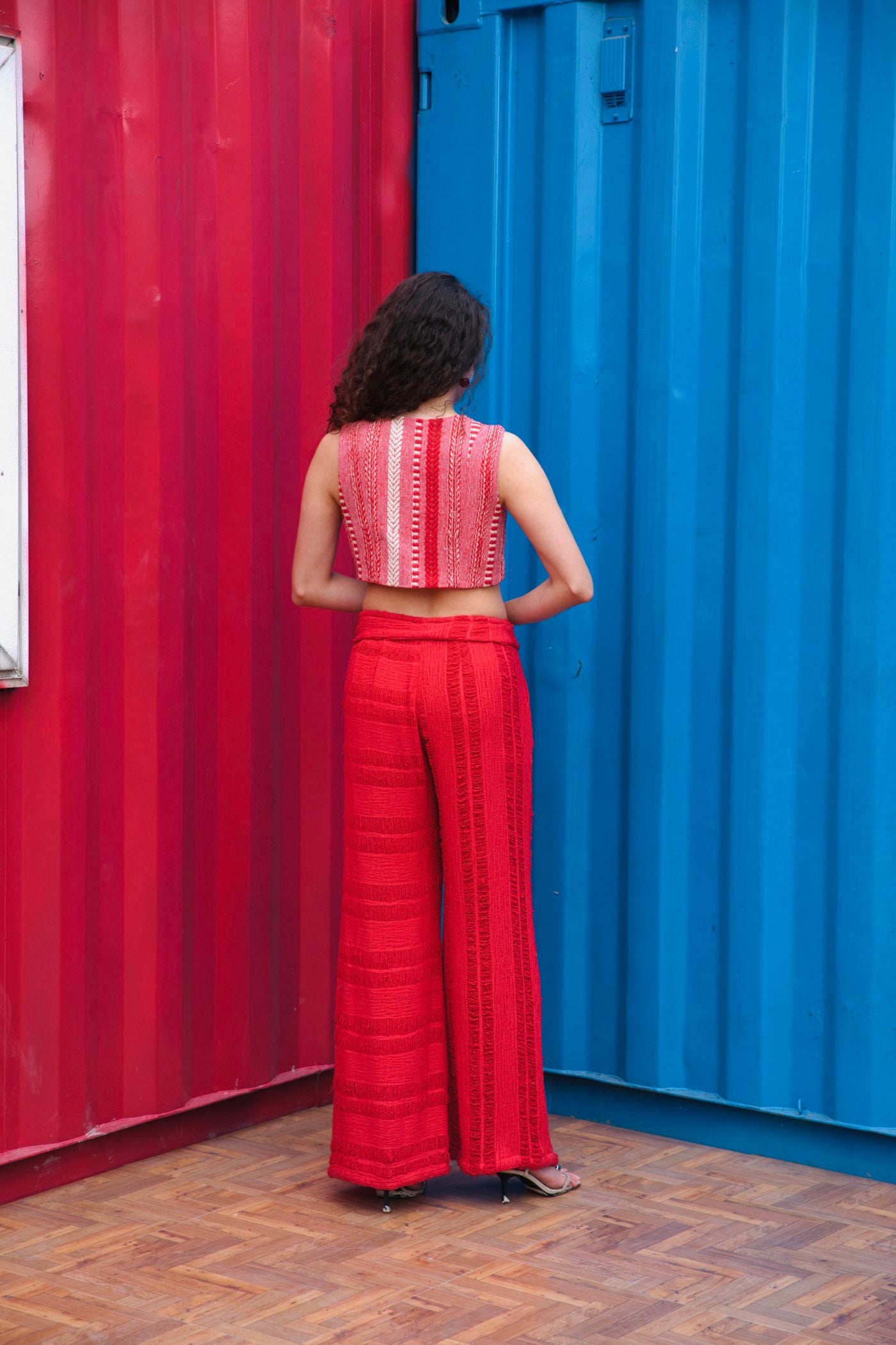 CRUNK RED SHEER JACQUARD STRIPE CO-ORD (SHIRT, PANTS AND VEST)