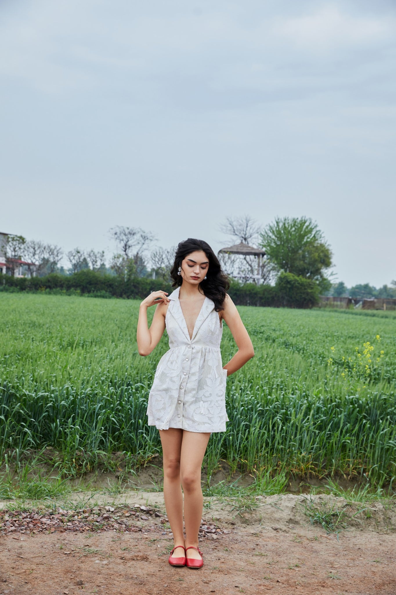 CRUNK IVORY SELF JACQUARD MINI DRESS