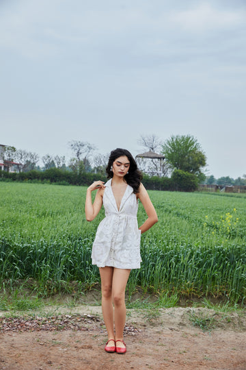 CRUNK IVORY SELF JACQUARD MINI DRESS