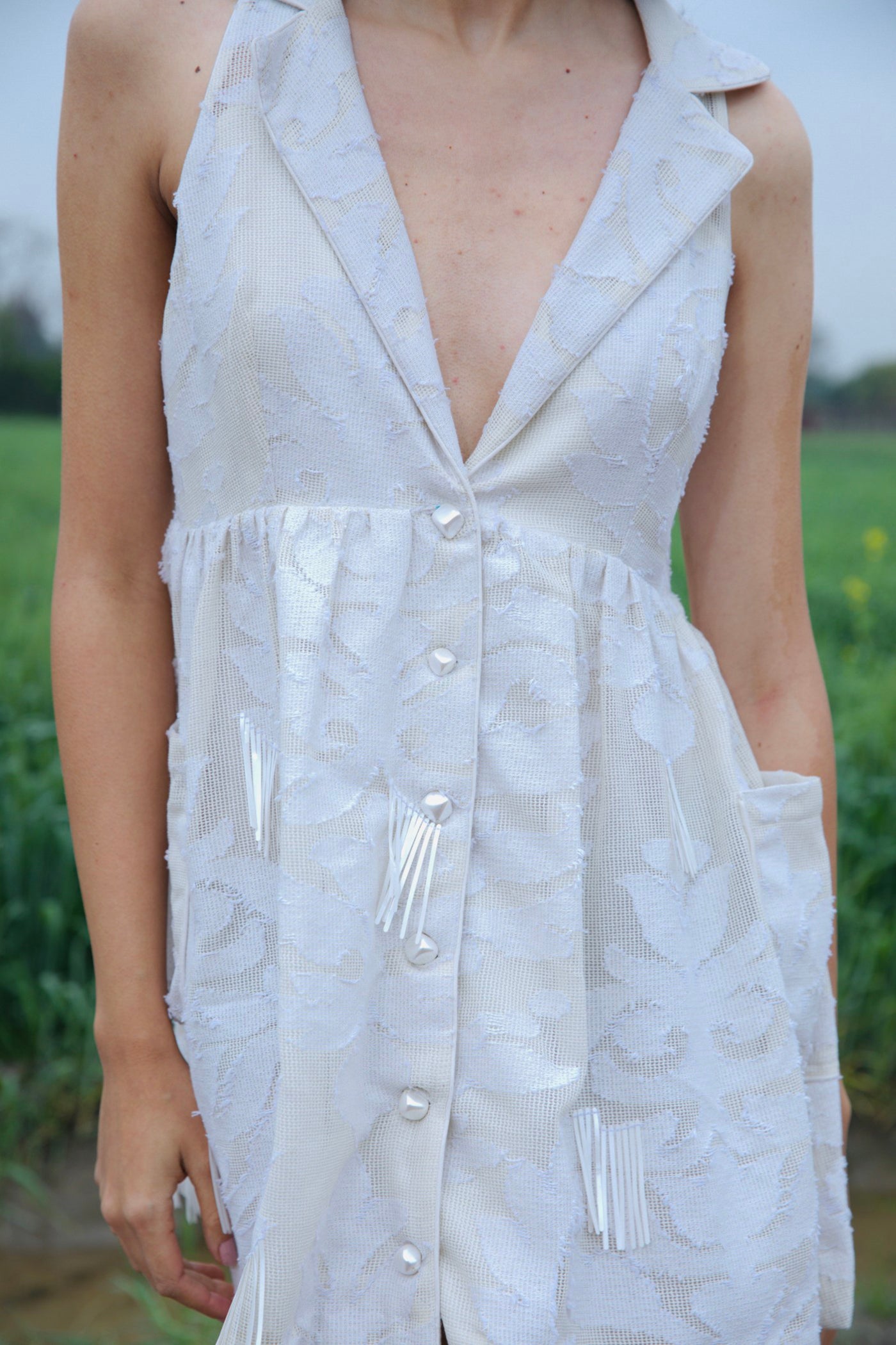 CRUNK IVORY SELF JACQUARD MINI DRESS