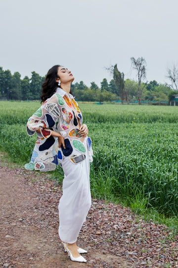 CRUNK MULTICOLOR PATCH EMBROIDERED CO-ORD (SHIRT AND SKIRT)