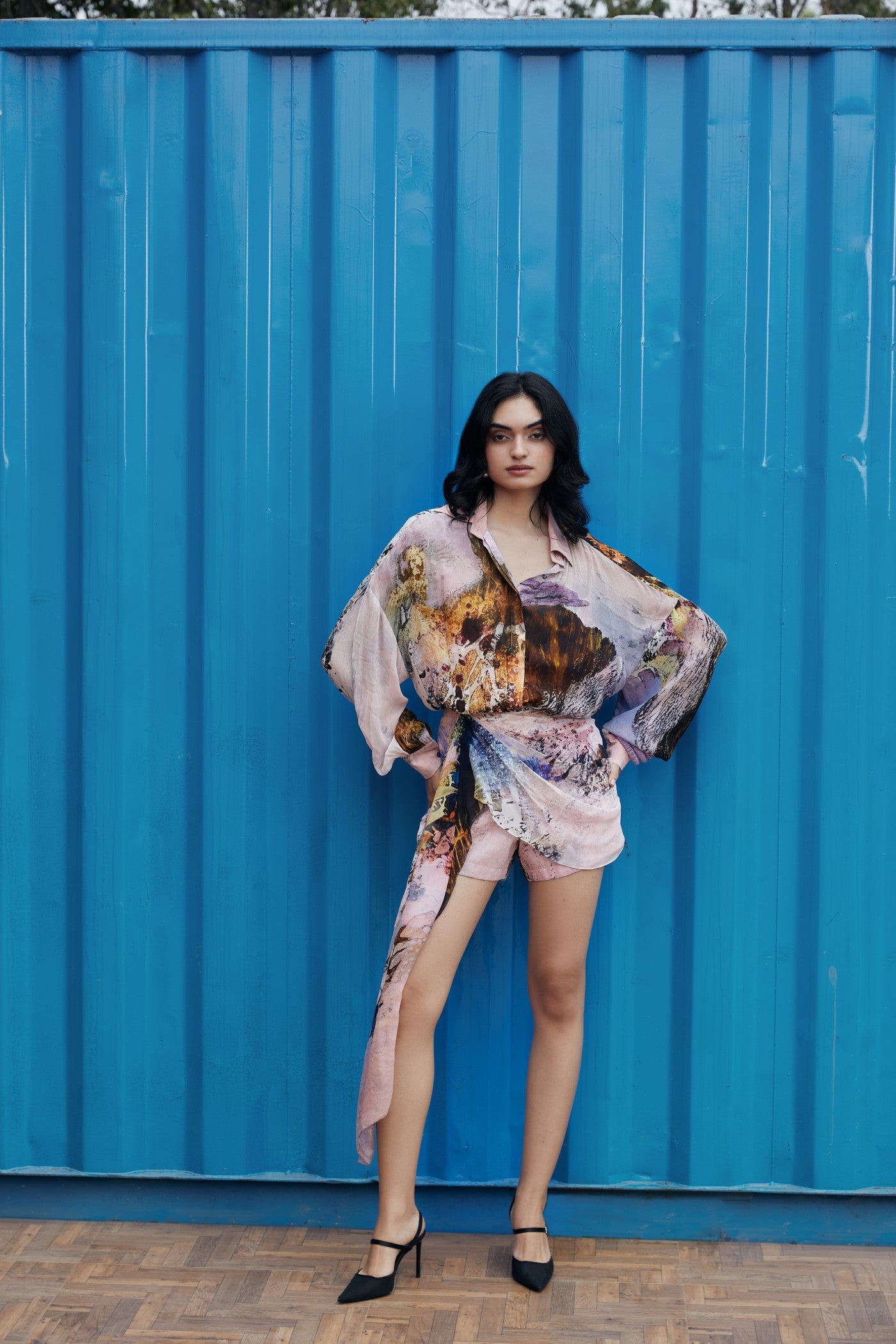 CRUNK CORAL SCENIC PRINTED MINI DRESS
