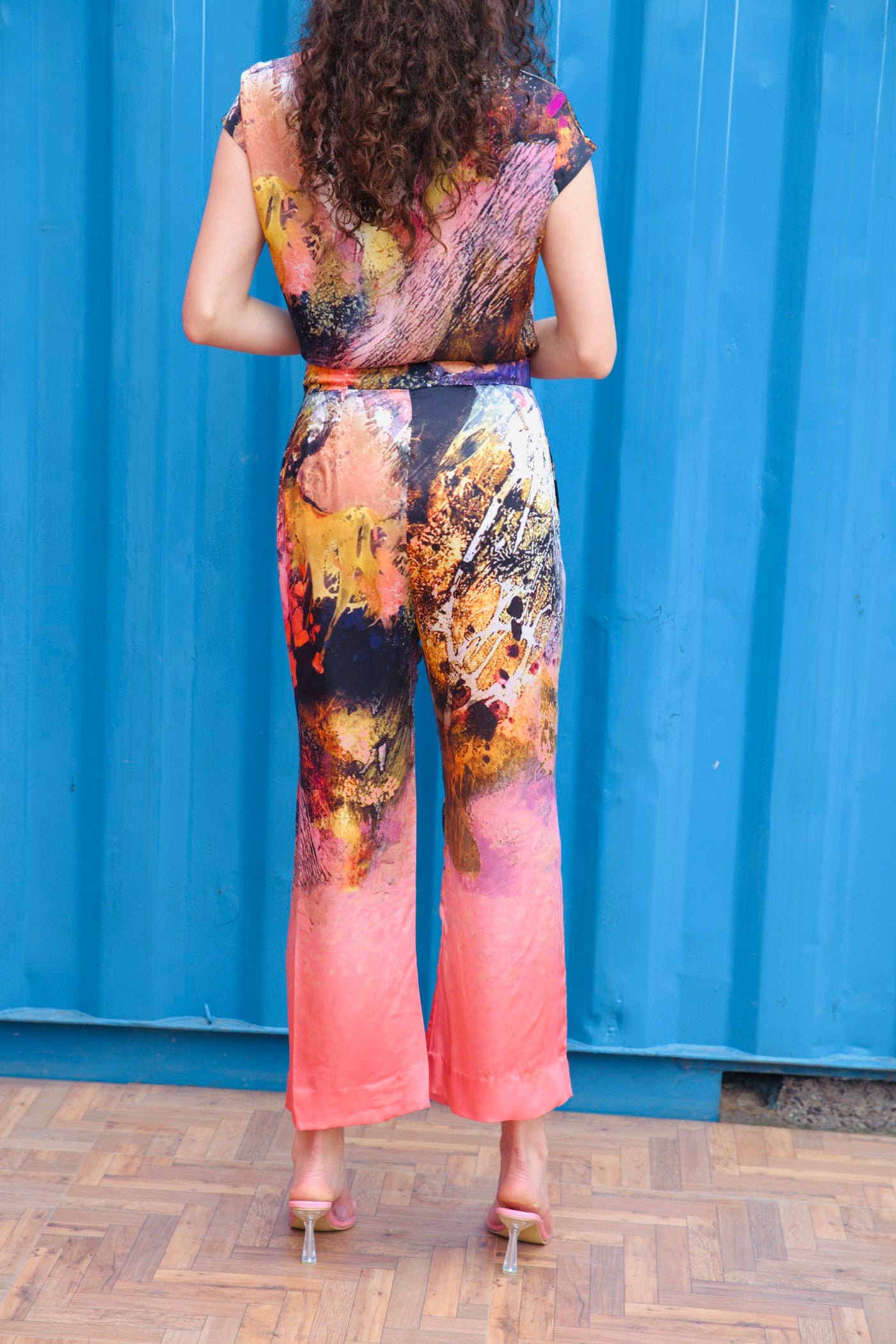 CRUNK CORAL SCENIC PRINTED CO-ORD (LONGLINE SHIRT WITH PANTS)
