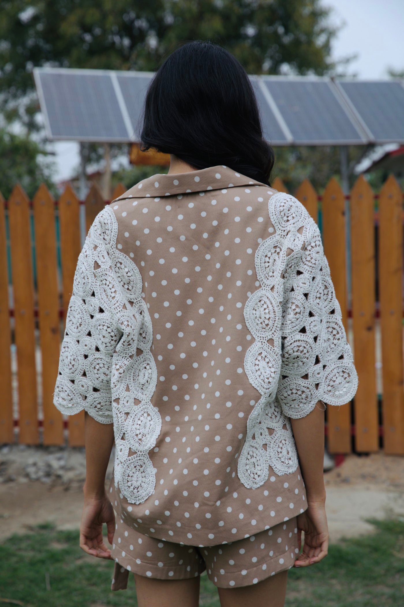 CRUNK TAN POLKA DOT CROCHET EMBELLISHED SKORTS
