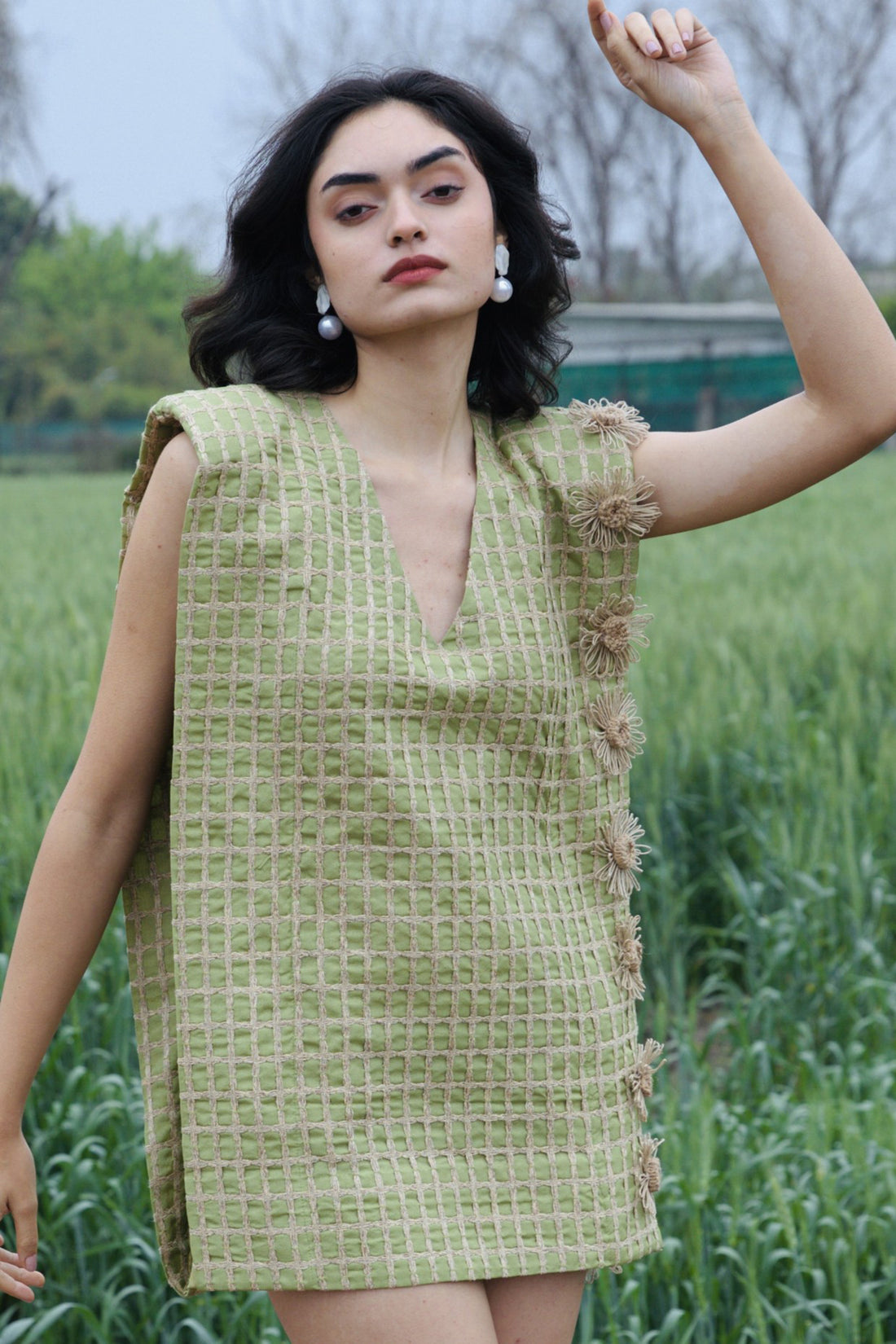 CRUNK LUSH GREEN JUTE SURFACING MINI DRESS
