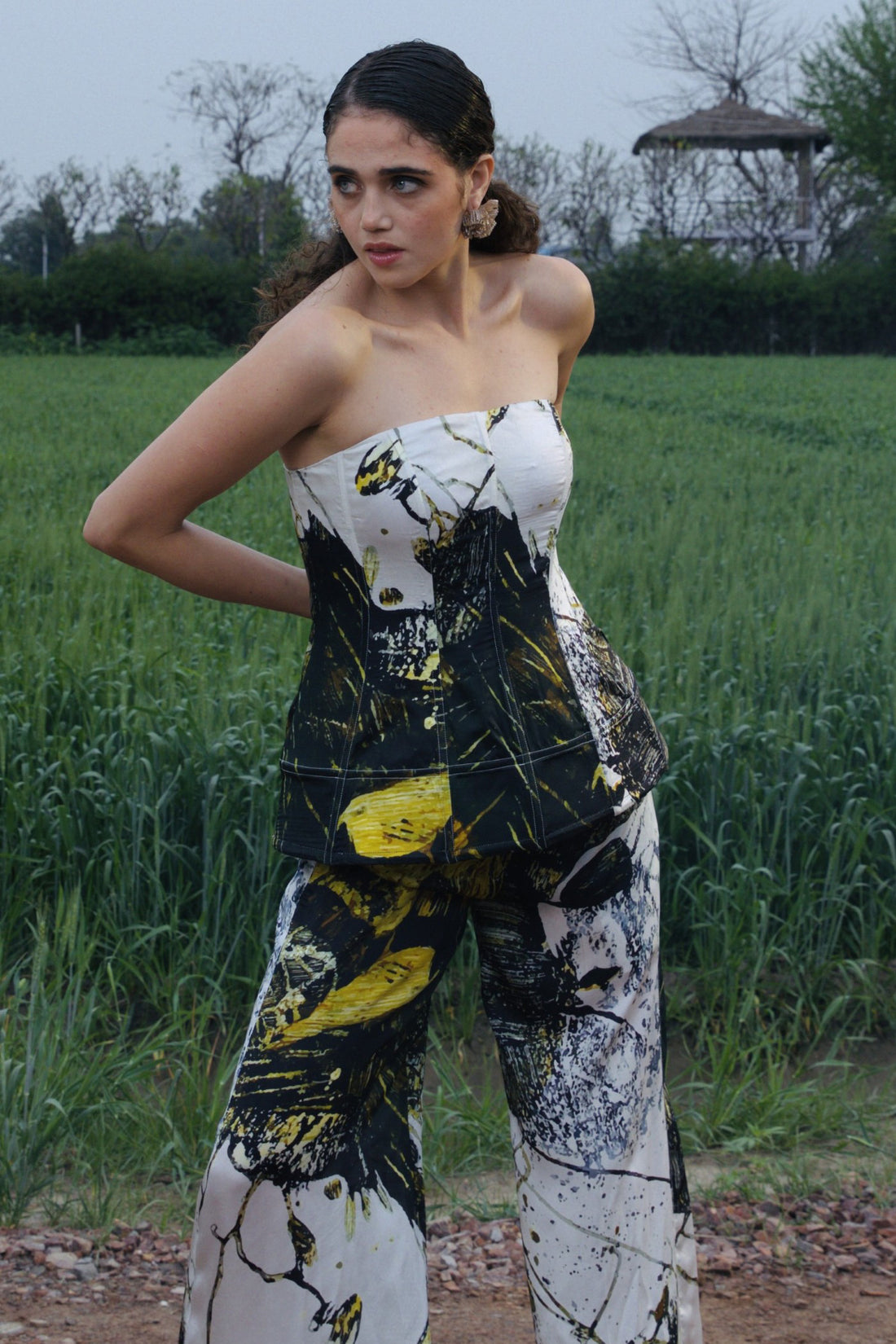 CRUNK LIME BLACK PRINTED CO-ORD (CORSET TOP WITH PANTS)