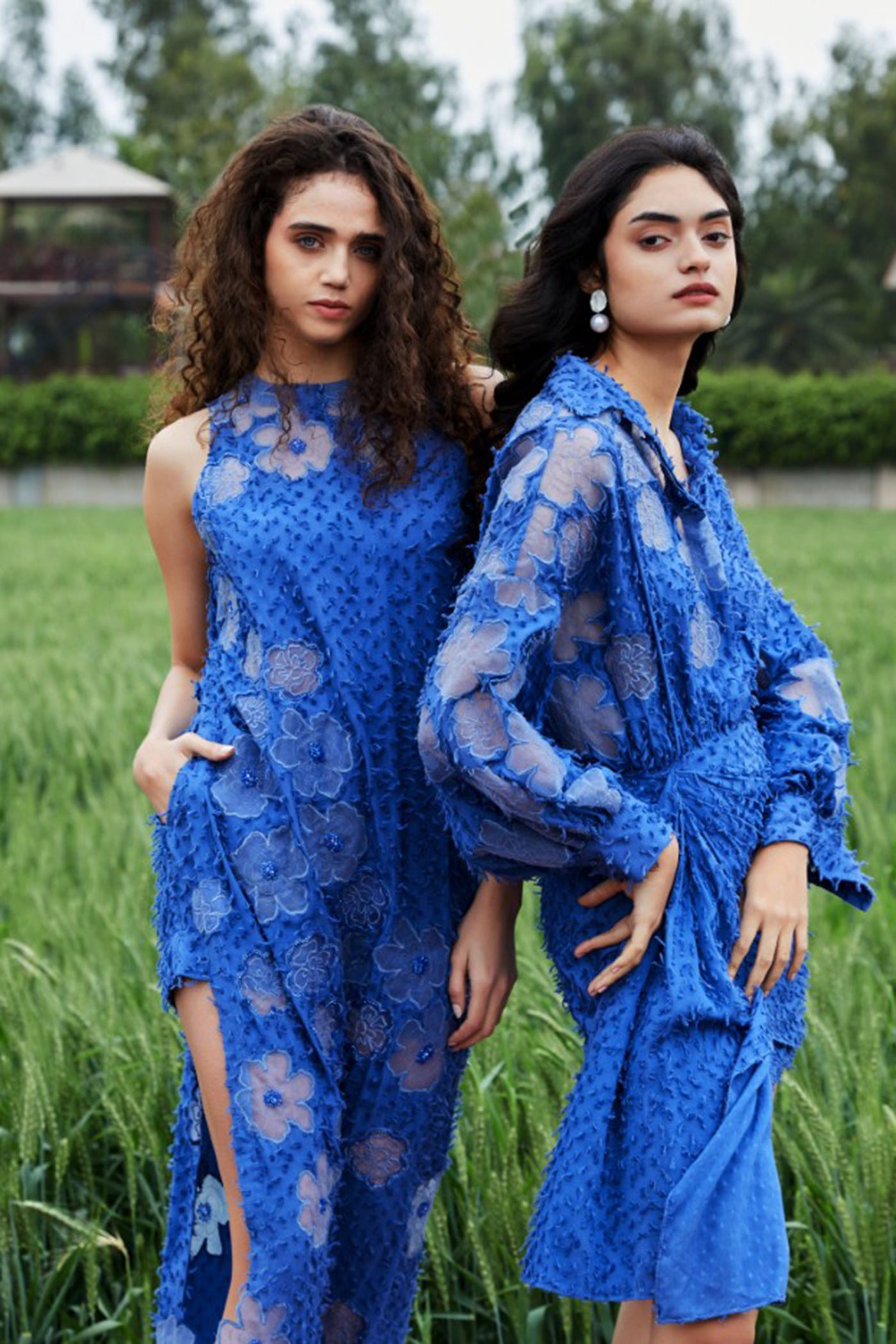 CRUNK BLUE FLOWER EMBROIDERED CO-ORD ( LONG SHIRT WITH SHORTS )