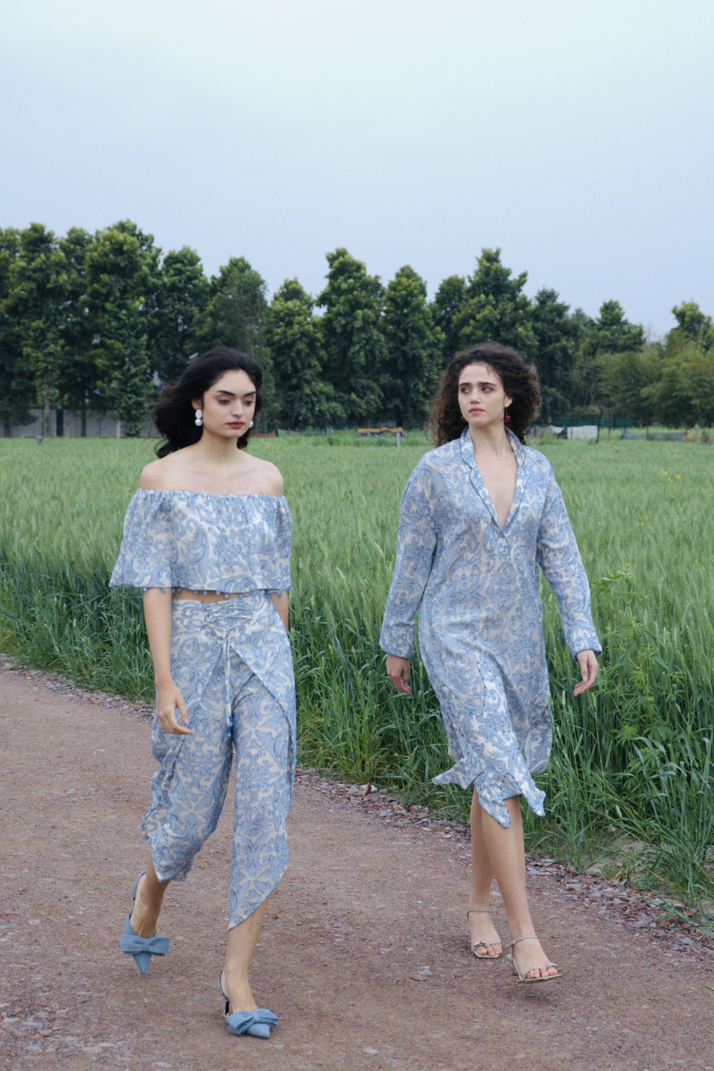 CRUNK MISTY BLUE SELF SHEER  JACQUARD HAREM PANTS