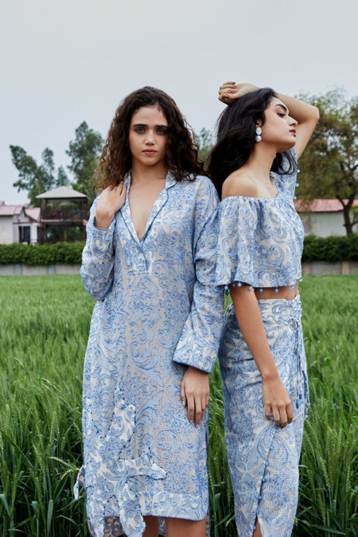 CRUNK MISTY BLUE  SELF SHEER JACQUARD OVERSIZED DRESS