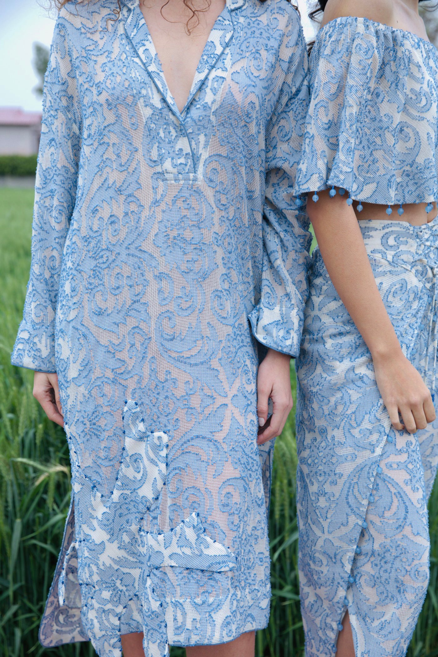CRUNK MISTY BLUE  SELF SHEER JACQUARD OVERSIZED DRESS