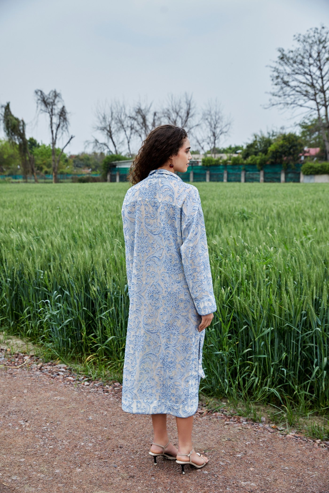 CRUNK MISTY BLUE  SELF SHEER JACQUARD OVERSIZED DRESS
