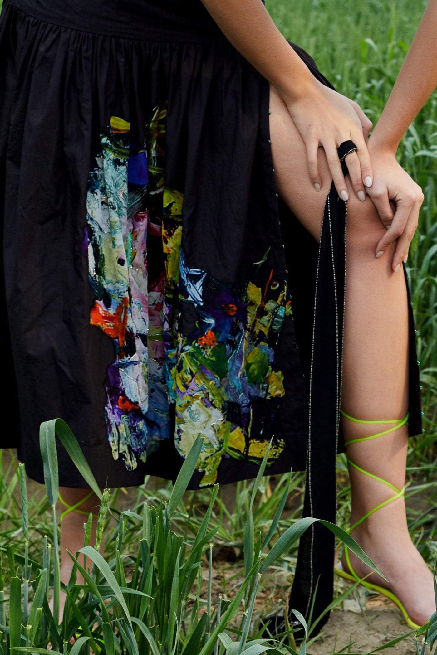 CRUNK BLACK EMBROIDERED FLORAL SKIRT