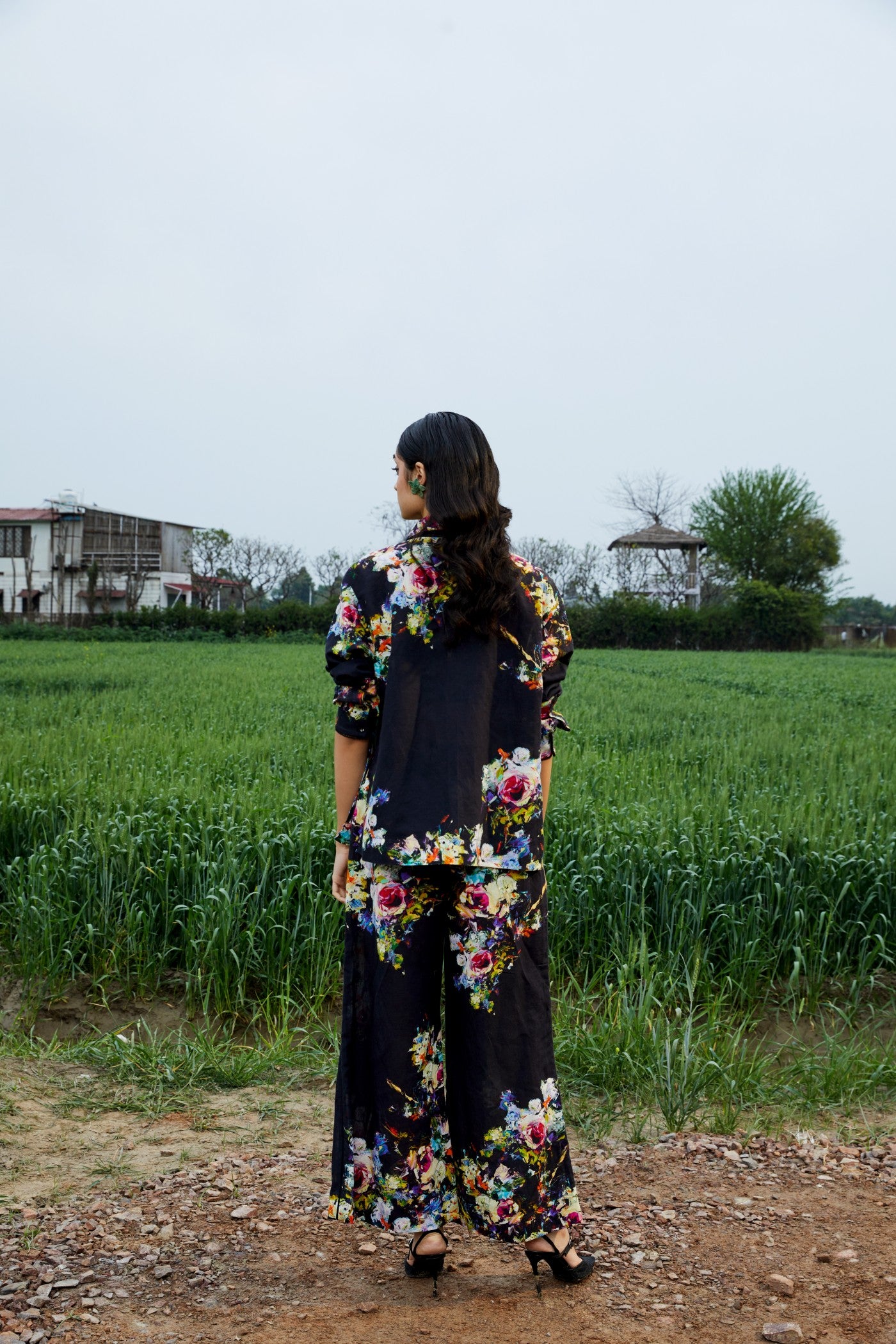 CRUNK BLACK FLORAL PRINTED CO-ORD ( PANTS, BUSTIER AND SHIRT)