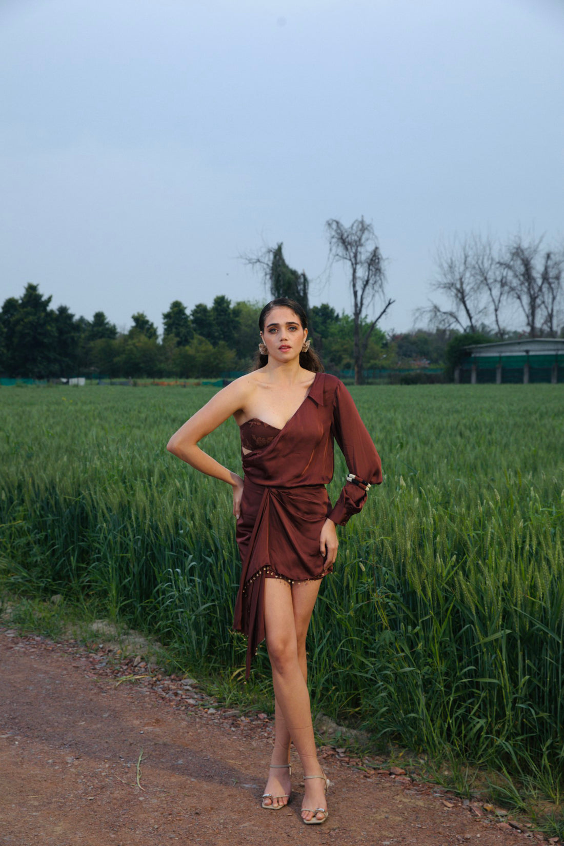 CRUNK MOCHA ONE SHOULDER MINI DRESS