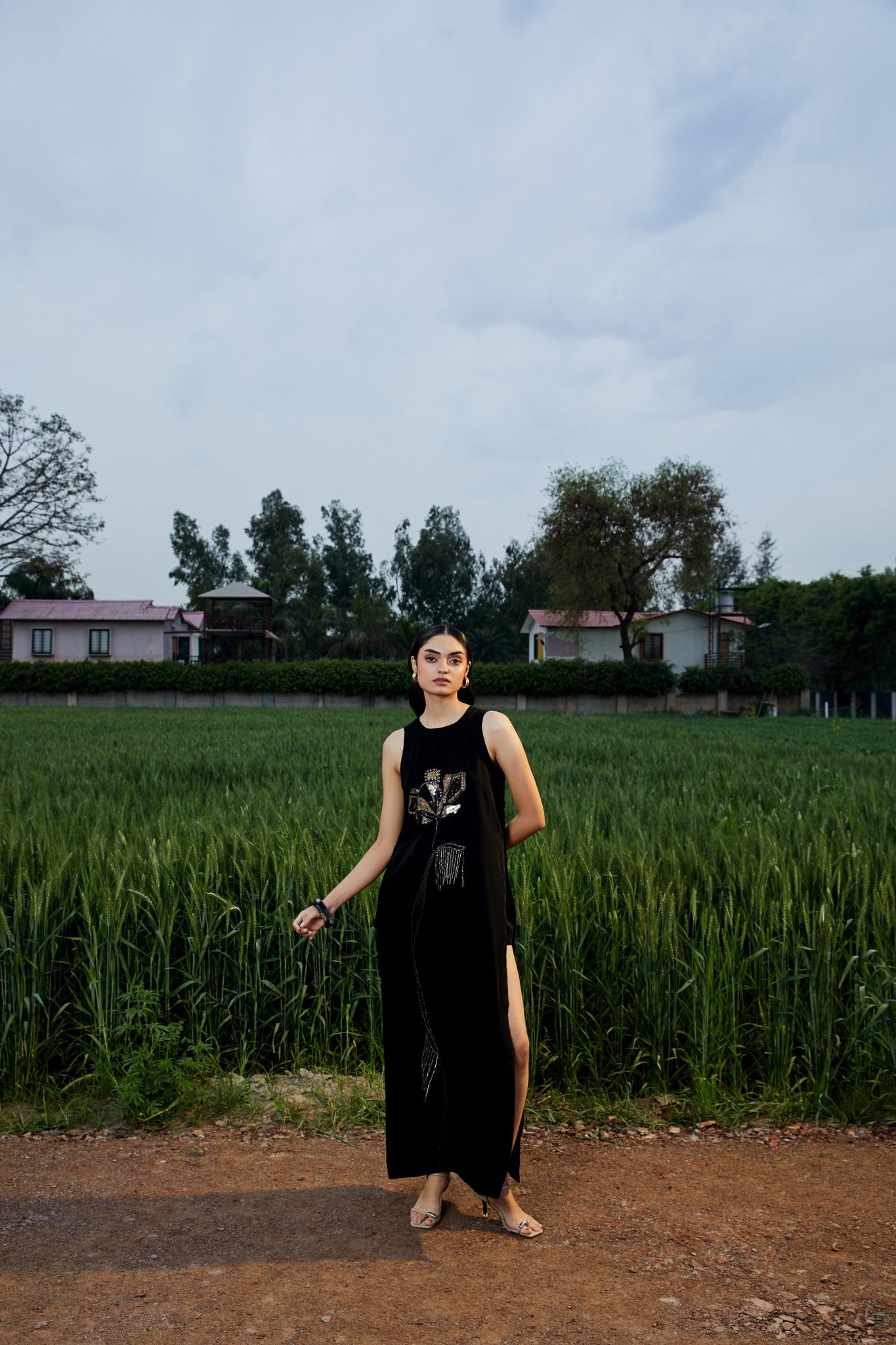CRUNK BLACK EMBELLISHED LONGLINE SHIRT