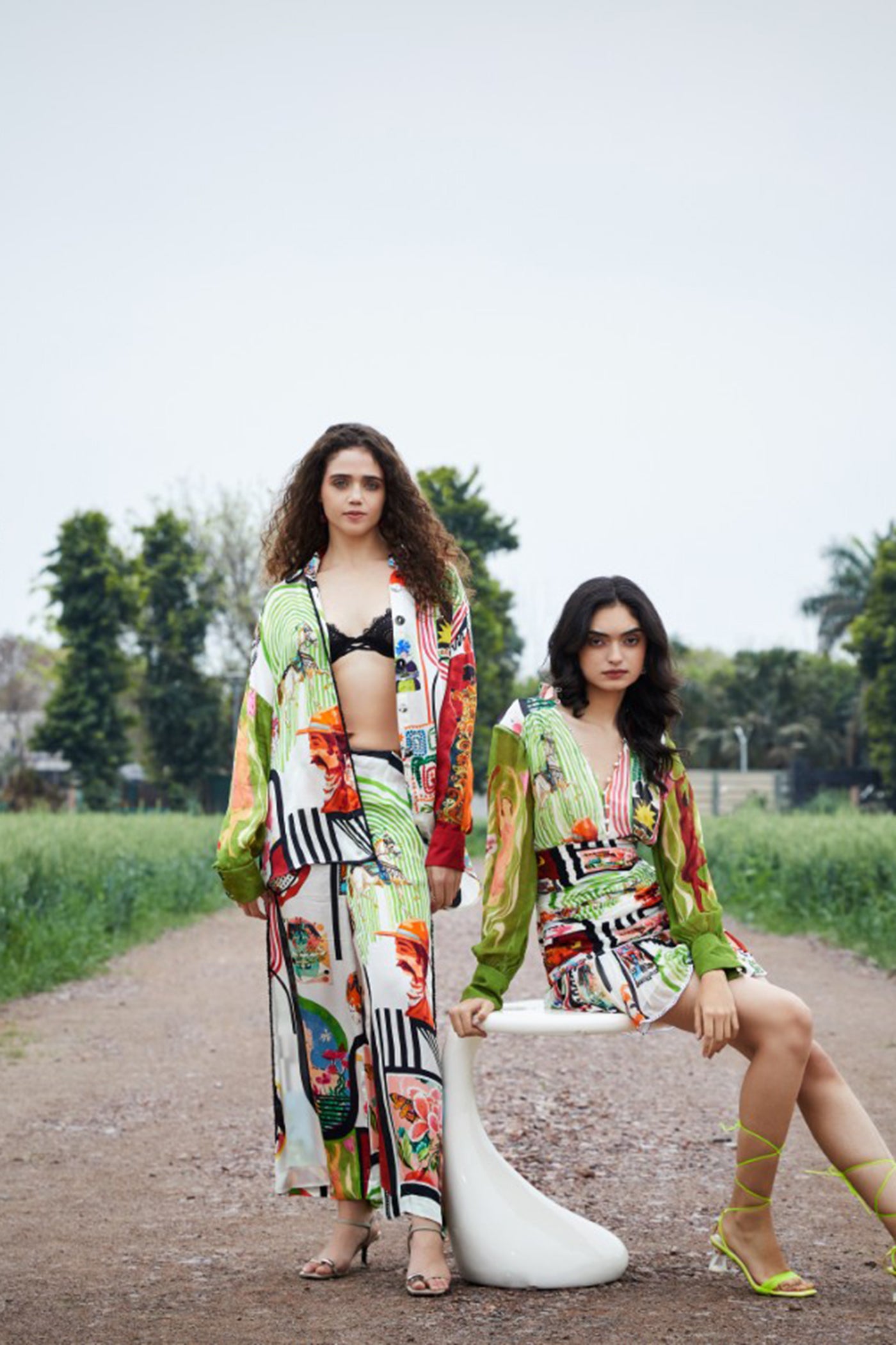 CRUNK VARICOLORED PAINTING PRINTED EMBELLISHED CO-ORD (SHIRT AND PANTS)