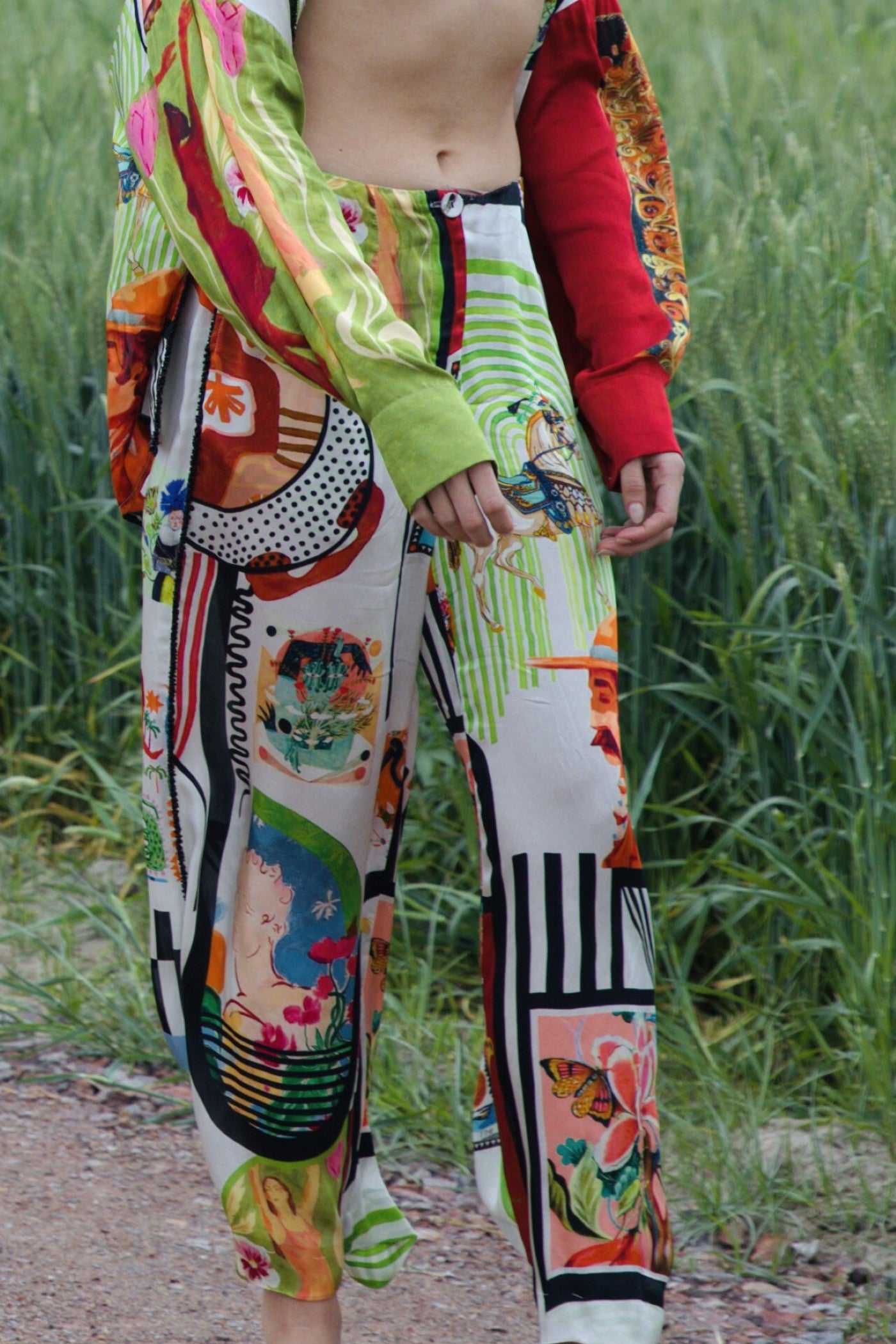 CRUNK VARICOLORED PAINTING PRINTED EMBELLISHED PANTS